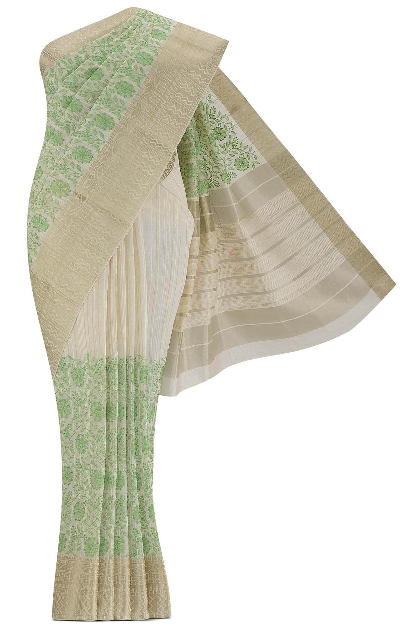 Cream Tussar Silk Saree