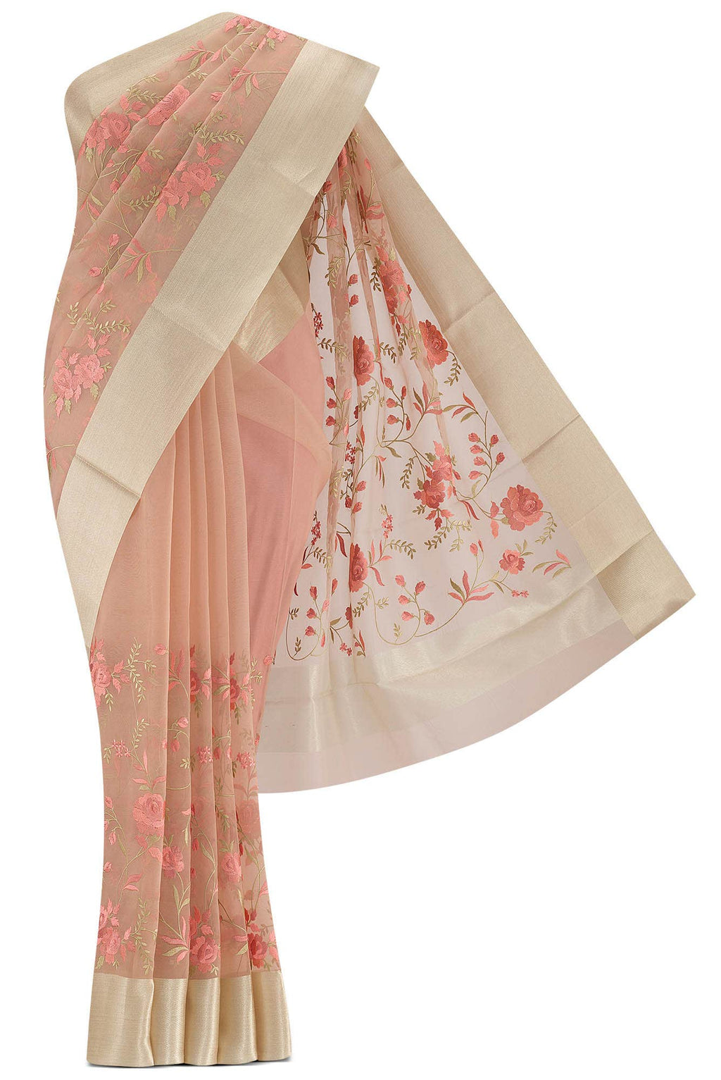Peach Kora Cotton Saree