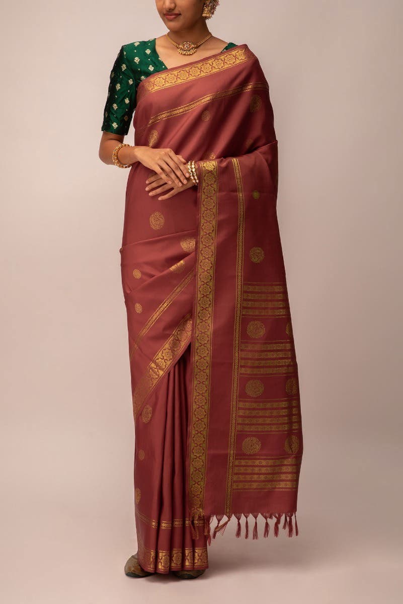 Raj-Pakshi - Wine Kanchipuram Silk Saree