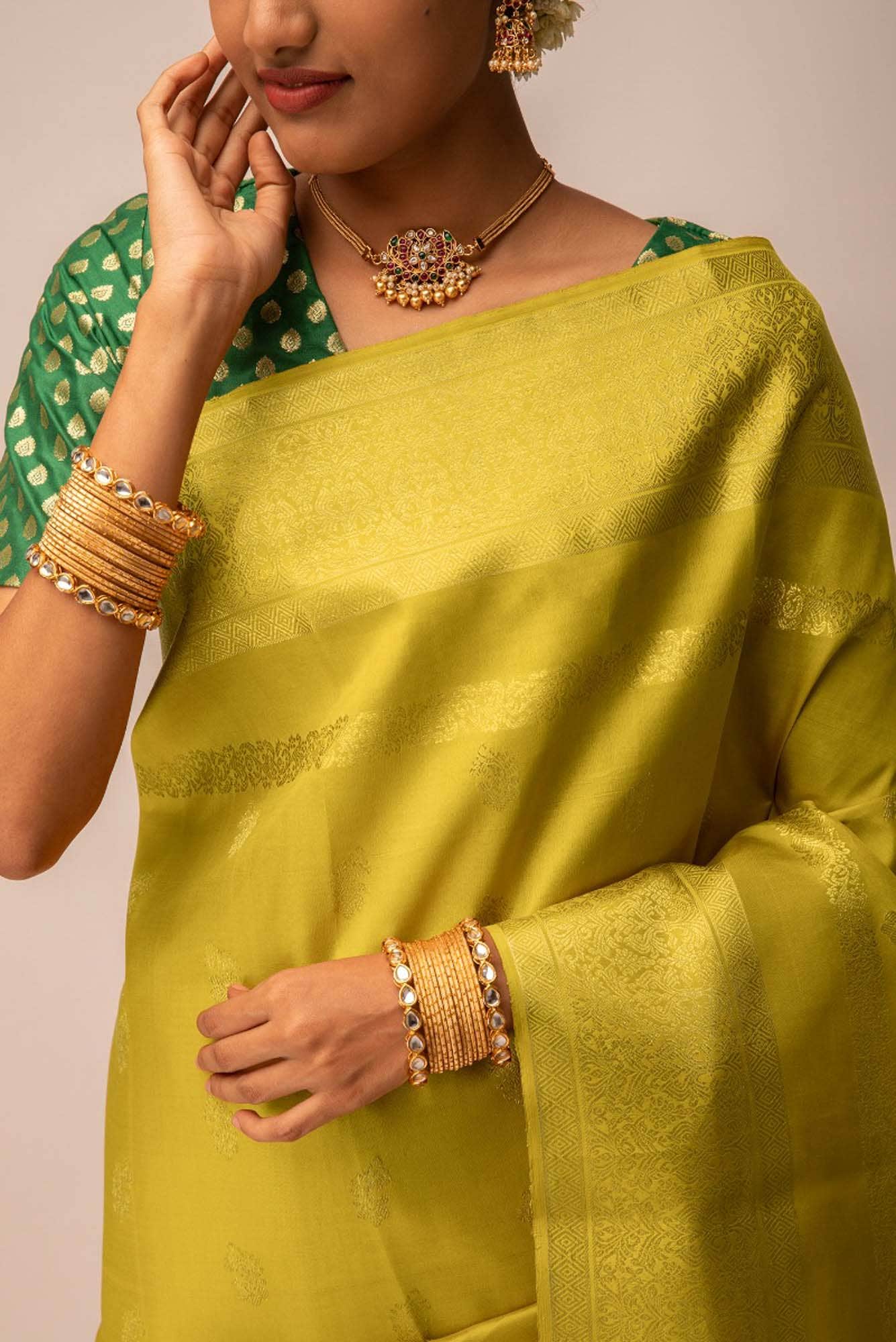 Poojita-Mustard Yellow Kanchipuram Silk Saree