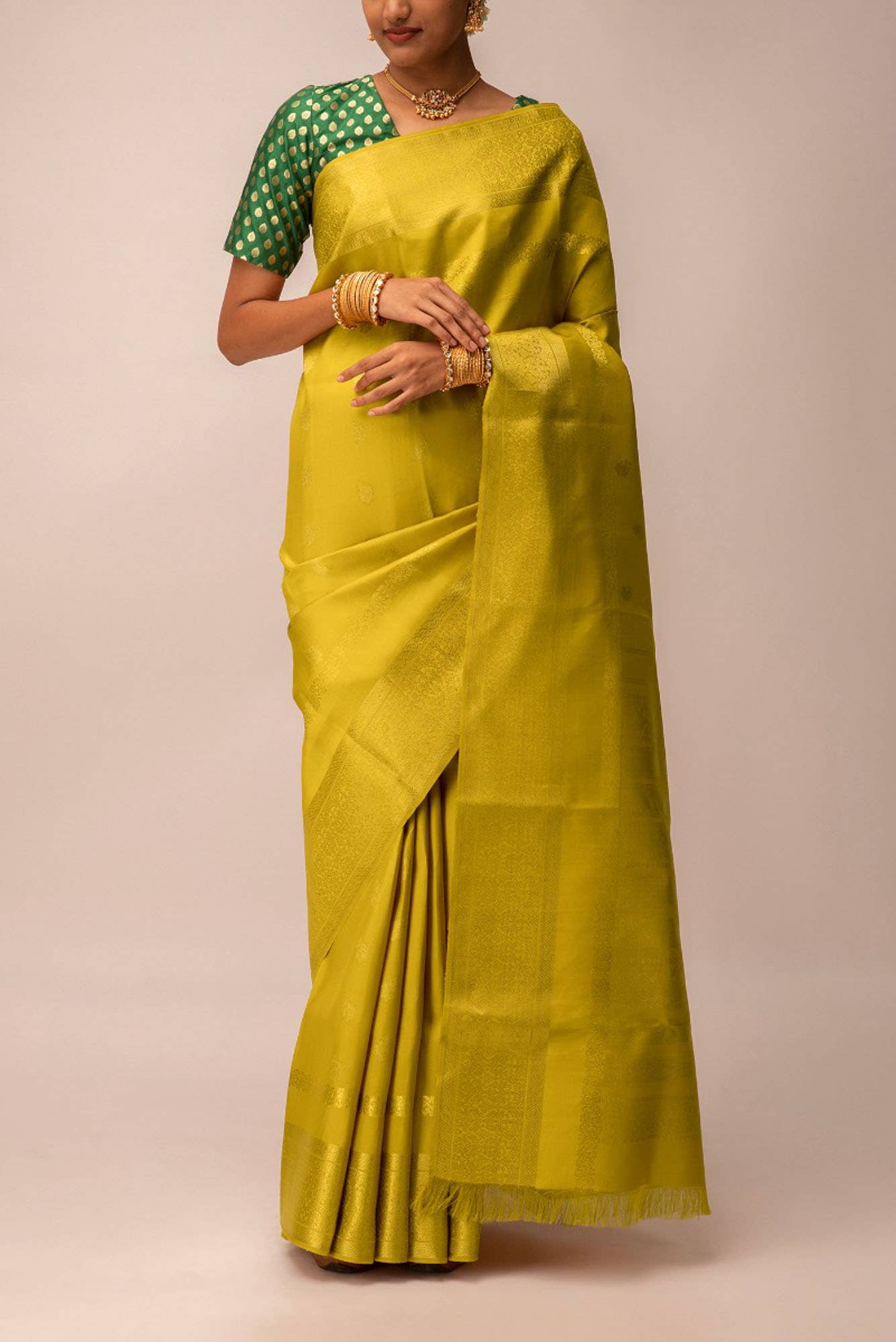 Poojita-Mustard Yellow Kanchipuram Silk Saree