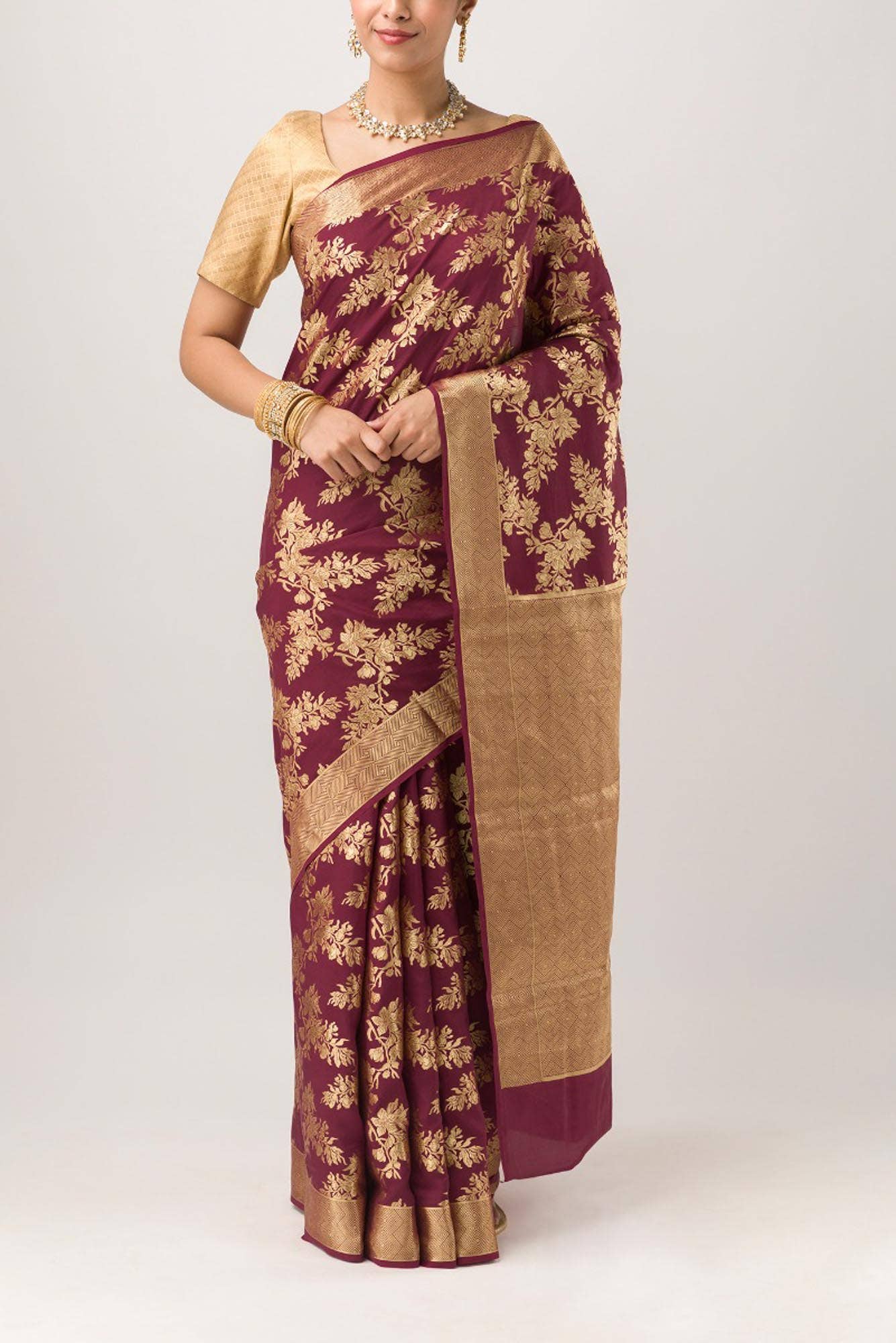 Magnolia Manmohini Red Katan Banarasi Saree