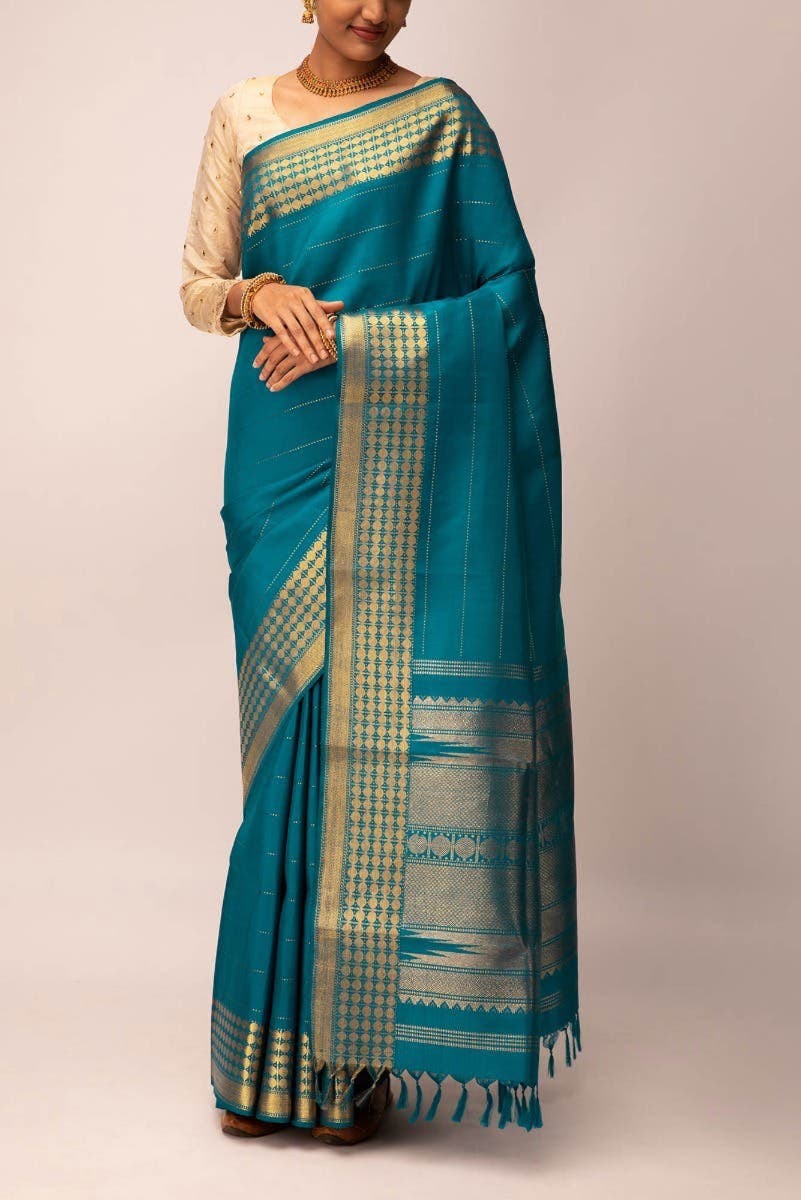 Indrani -Teal Kanchipuram Silk Saree