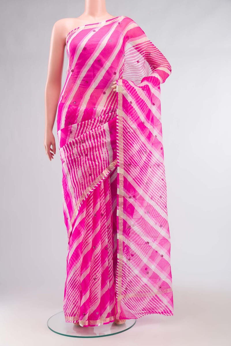 Pink and White Kota Silk Saree