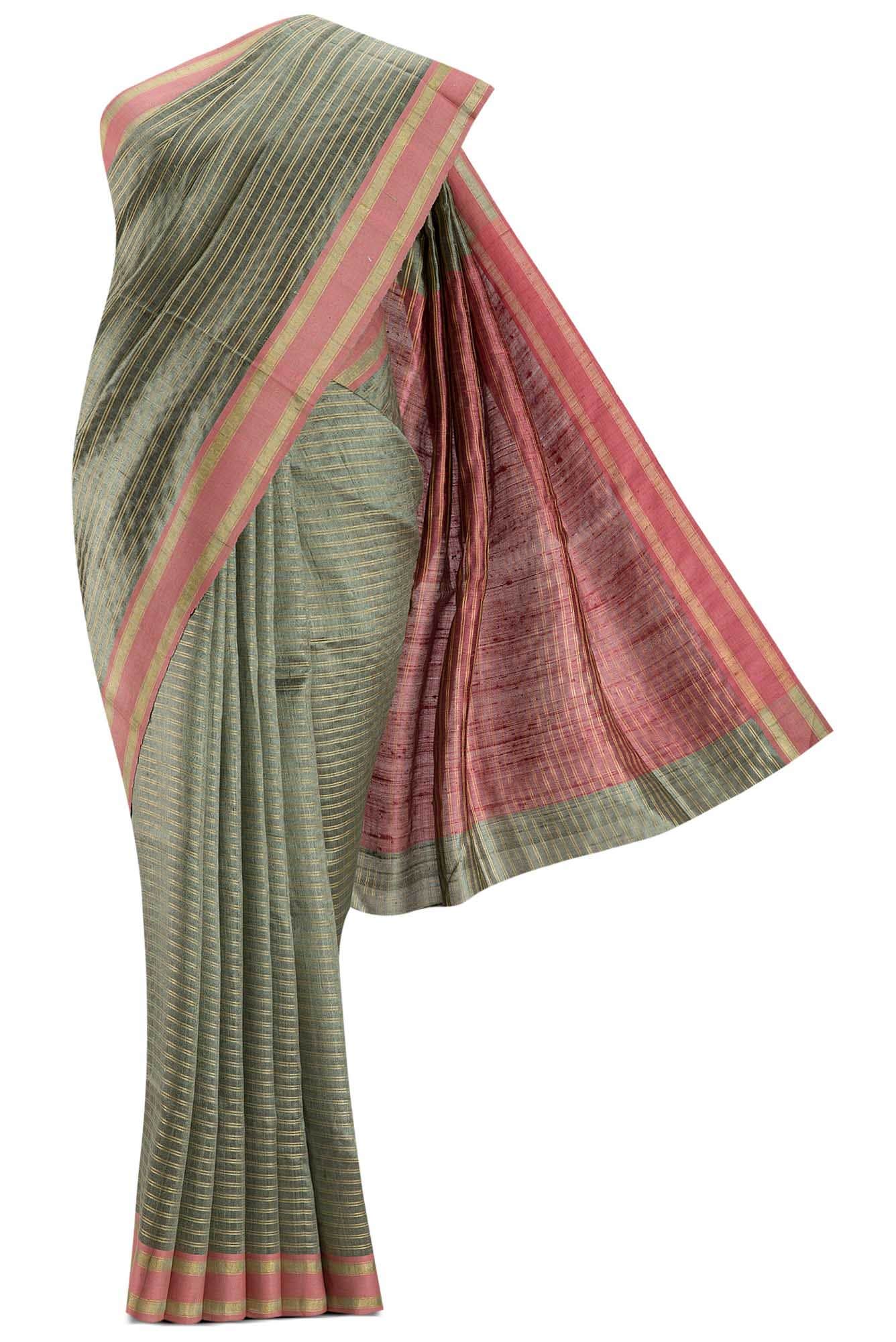 Akira- Taupe Green Bhagalpuri Tussar Silk Saree
