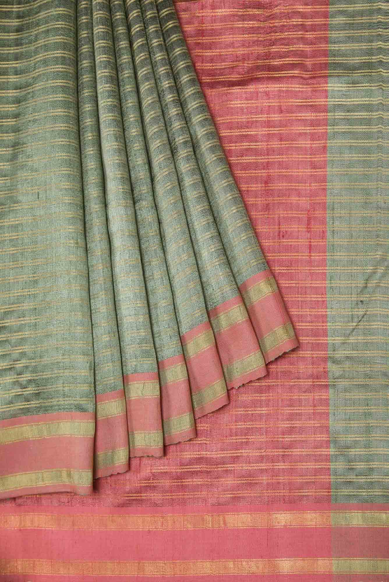 Akira- Taupe Green Bhagalpuri Tussar Silk Saree