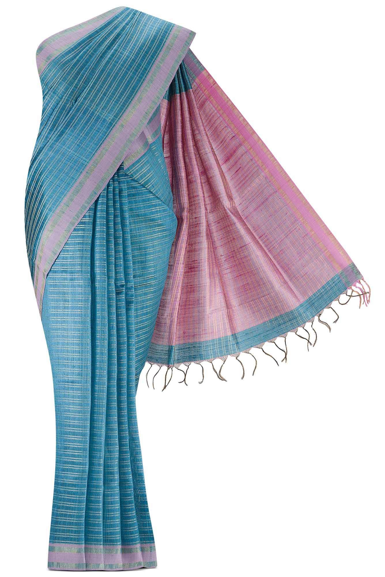 Akira-Aqua Blue Bhagalpuri Tussar Silk Saree