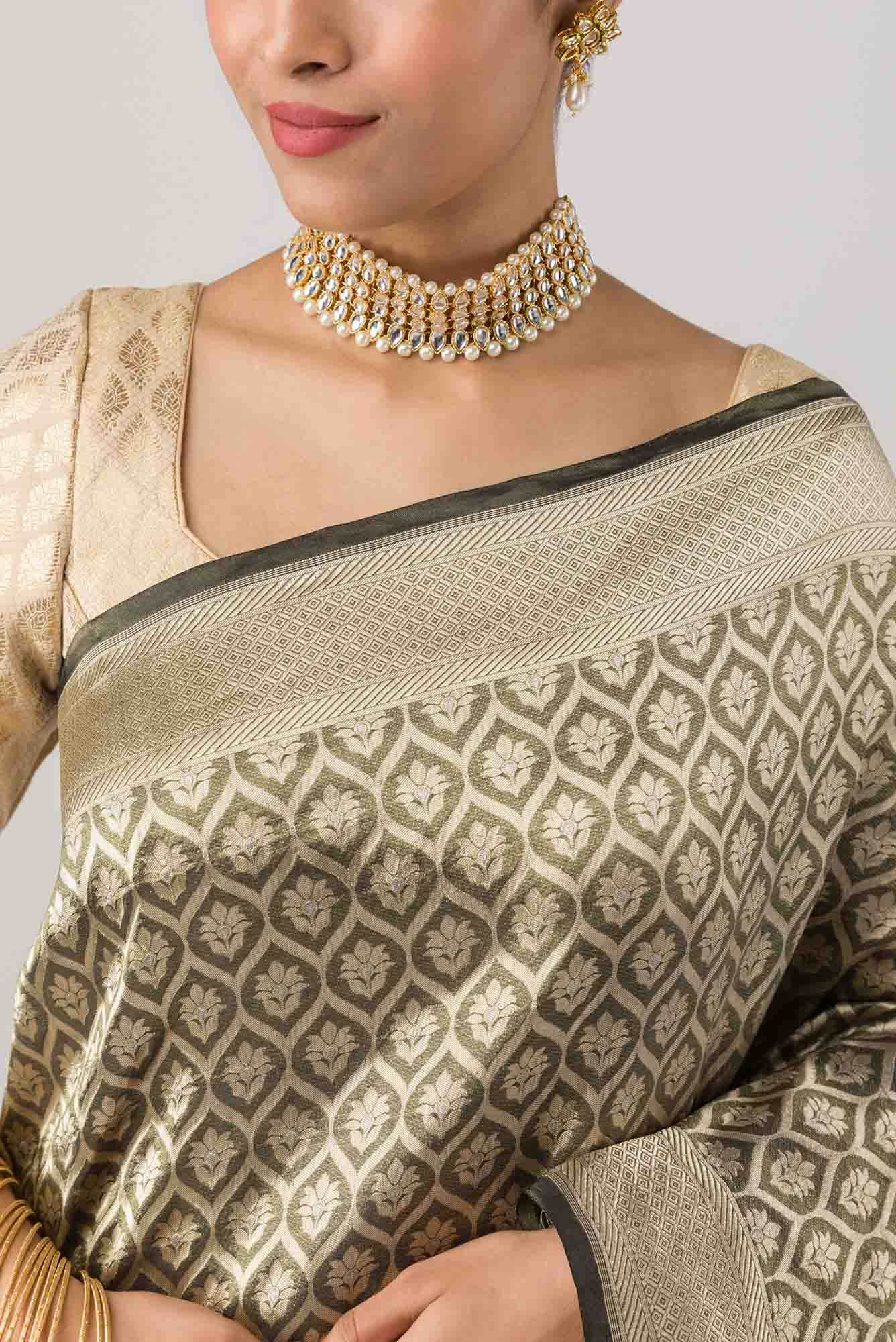 Antara-Dark Olive Green Banarasi Silk Saree