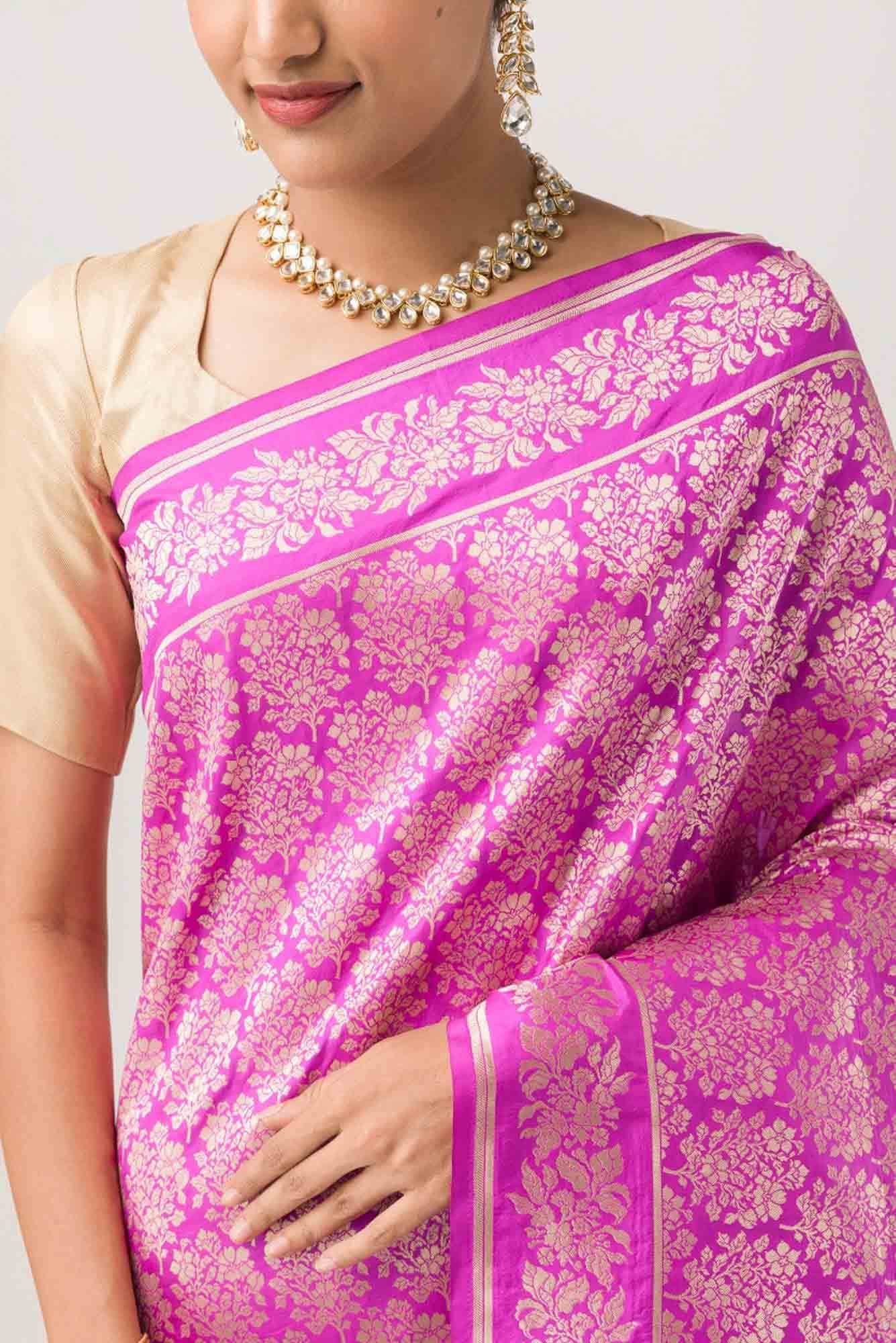 Guldasta Glamour- Pink Banarasi Silk Saree