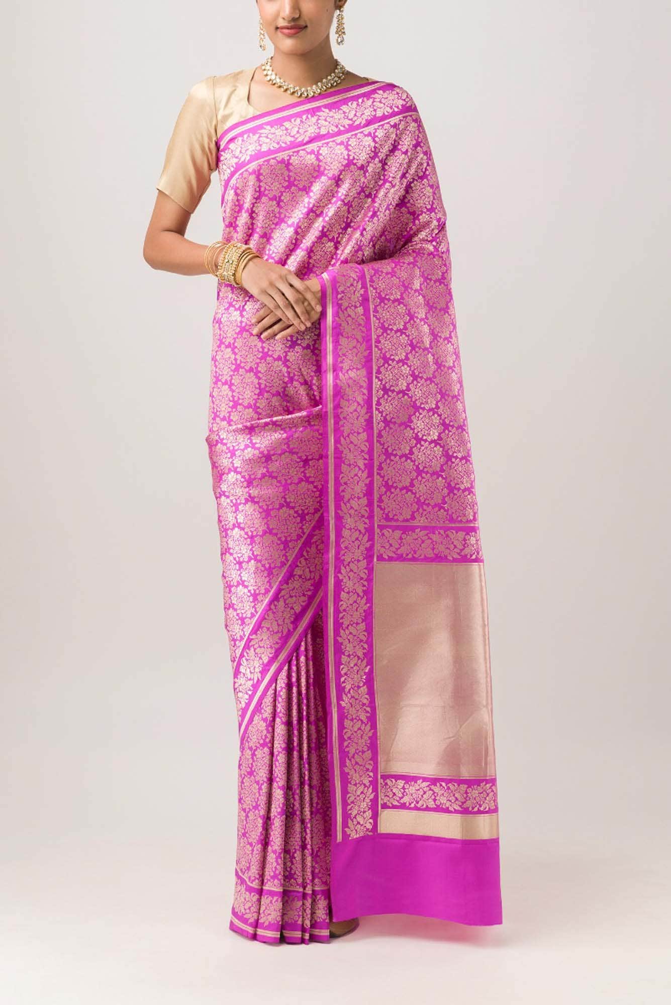 Guldasta Glamour- Pink Banarasi Silk Saree