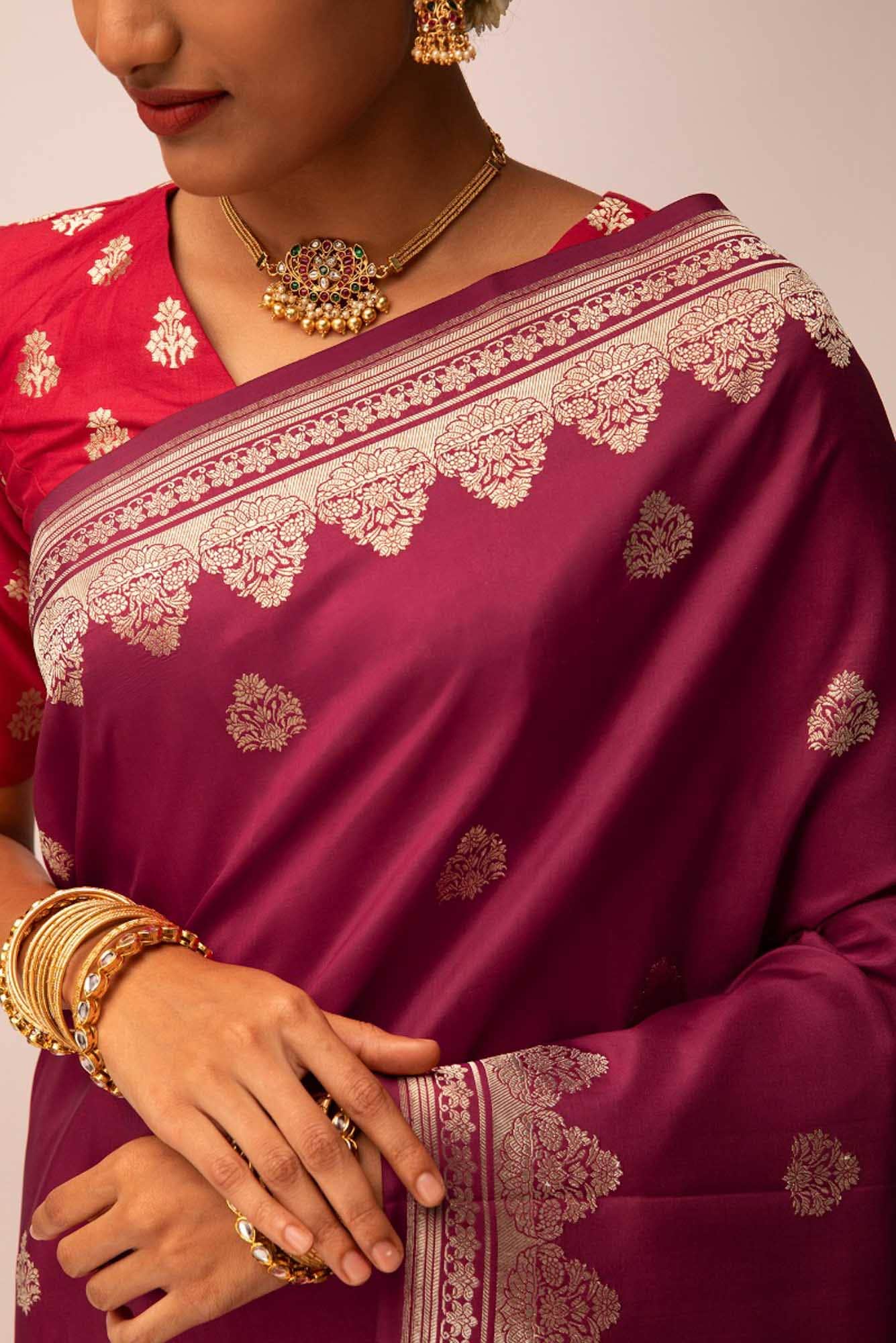 Uma-Maroon Banarasi Silk Saree