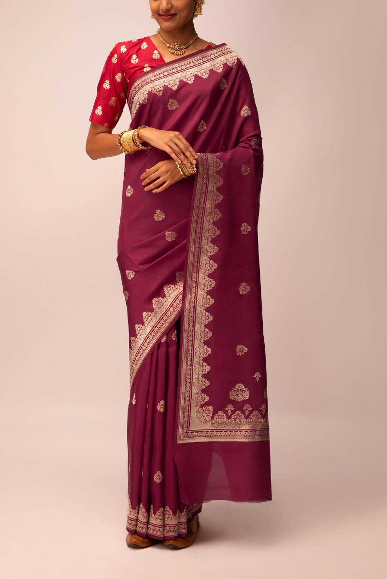 Uma-Maroon Banarasi Silk Saree