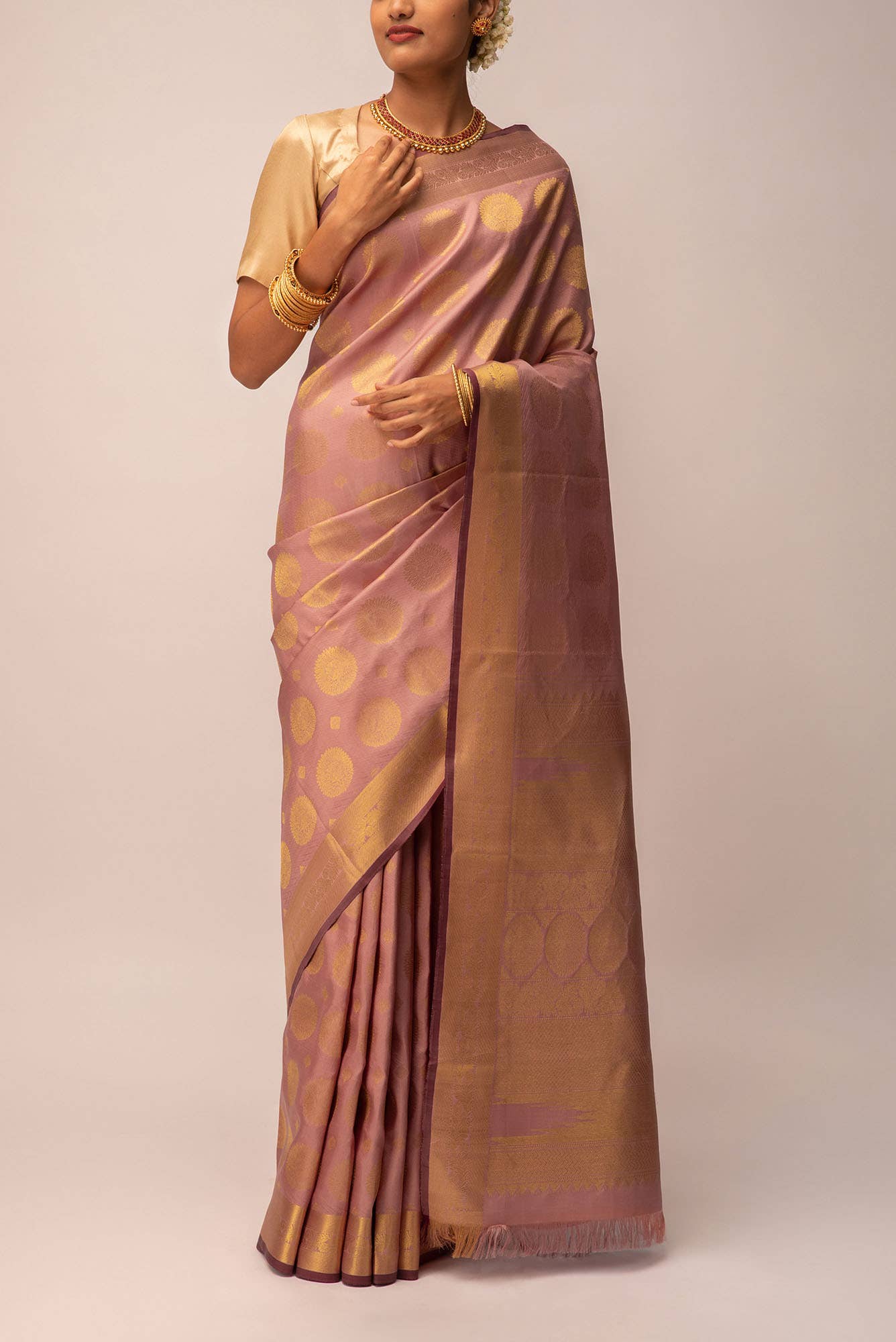 Shrimati-Rose Gold Kanchipuram Silk Saree