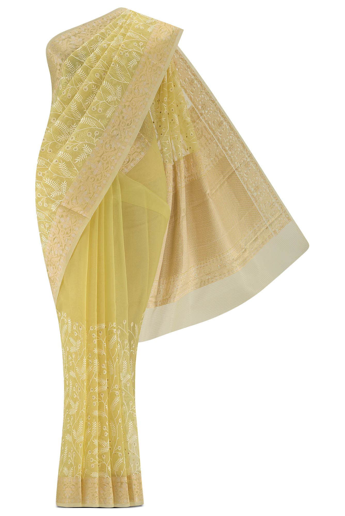 Yellow Blended Kora Cotton Saree