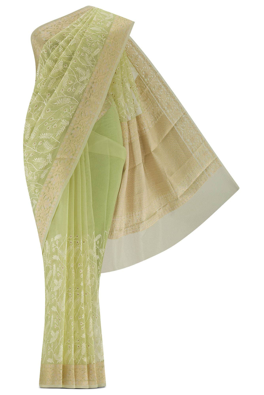 Green Blended Kora Cotton Saree