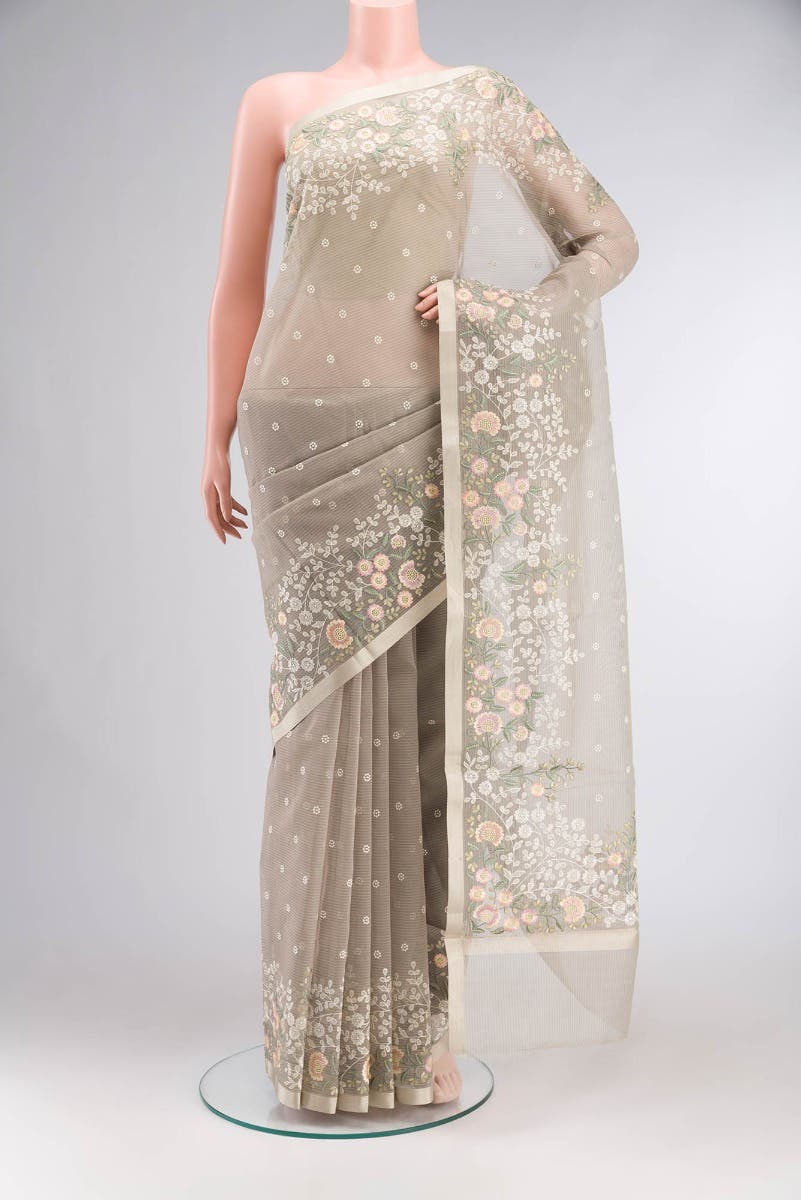 Brown Blended Organza Silk Saree
