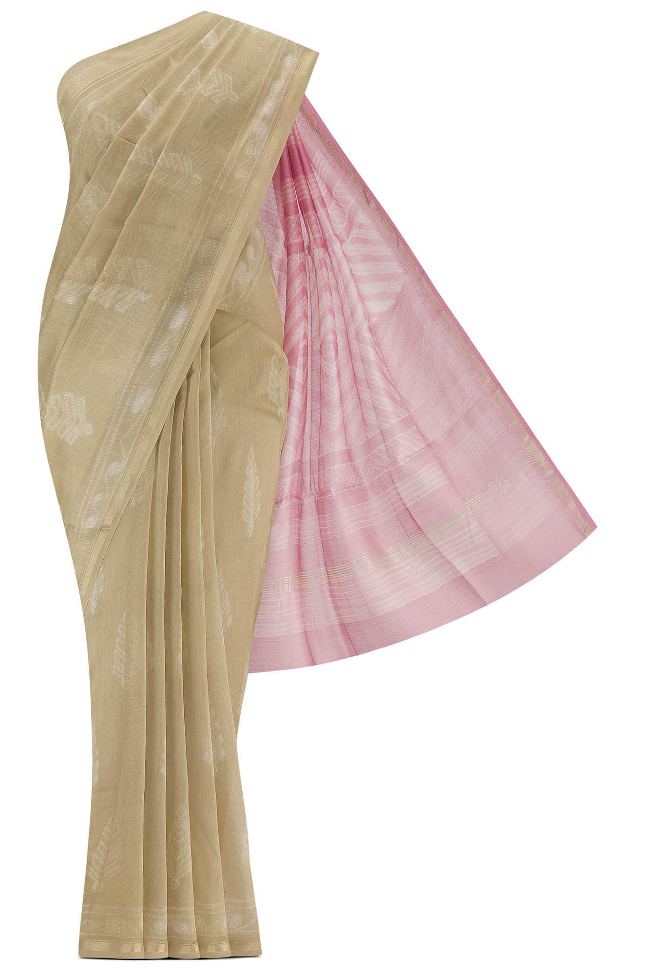 Beige Silk Cotton Saree