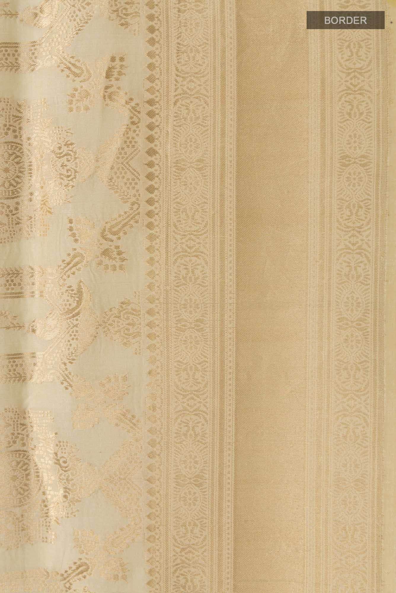 Priyasambad-Cream Banarasi Silk Saree