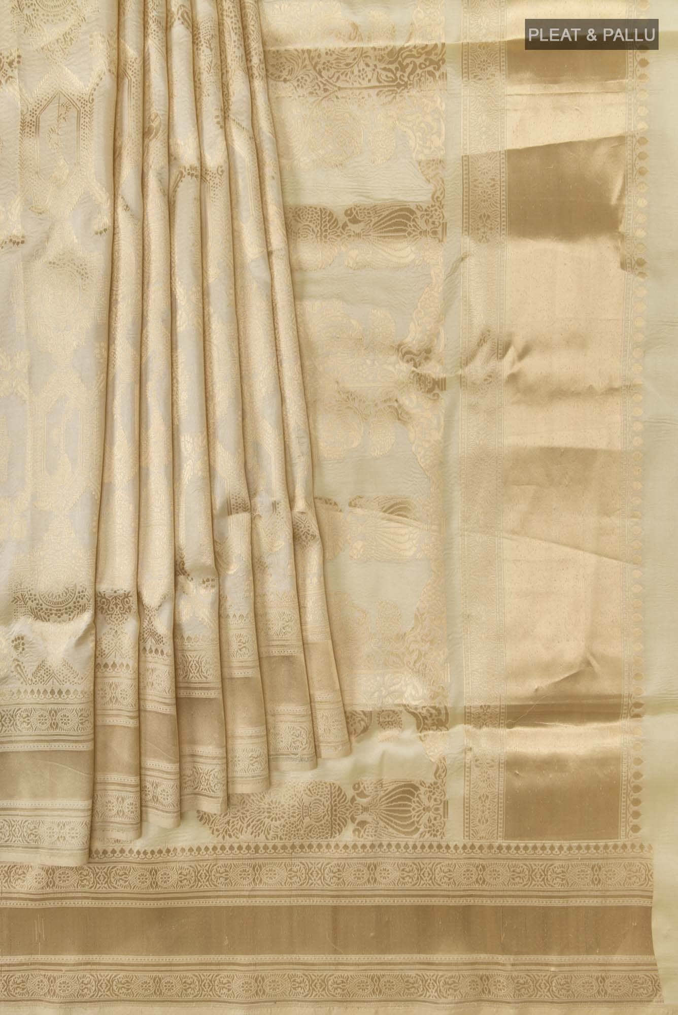 Priyasambad-Cream Banarasi Silk Saree