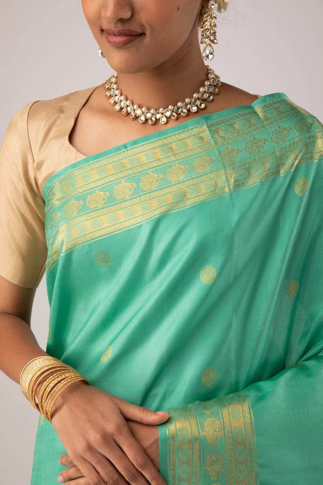 Anudhyana - Light Teal Kanchipuram Silk Saree