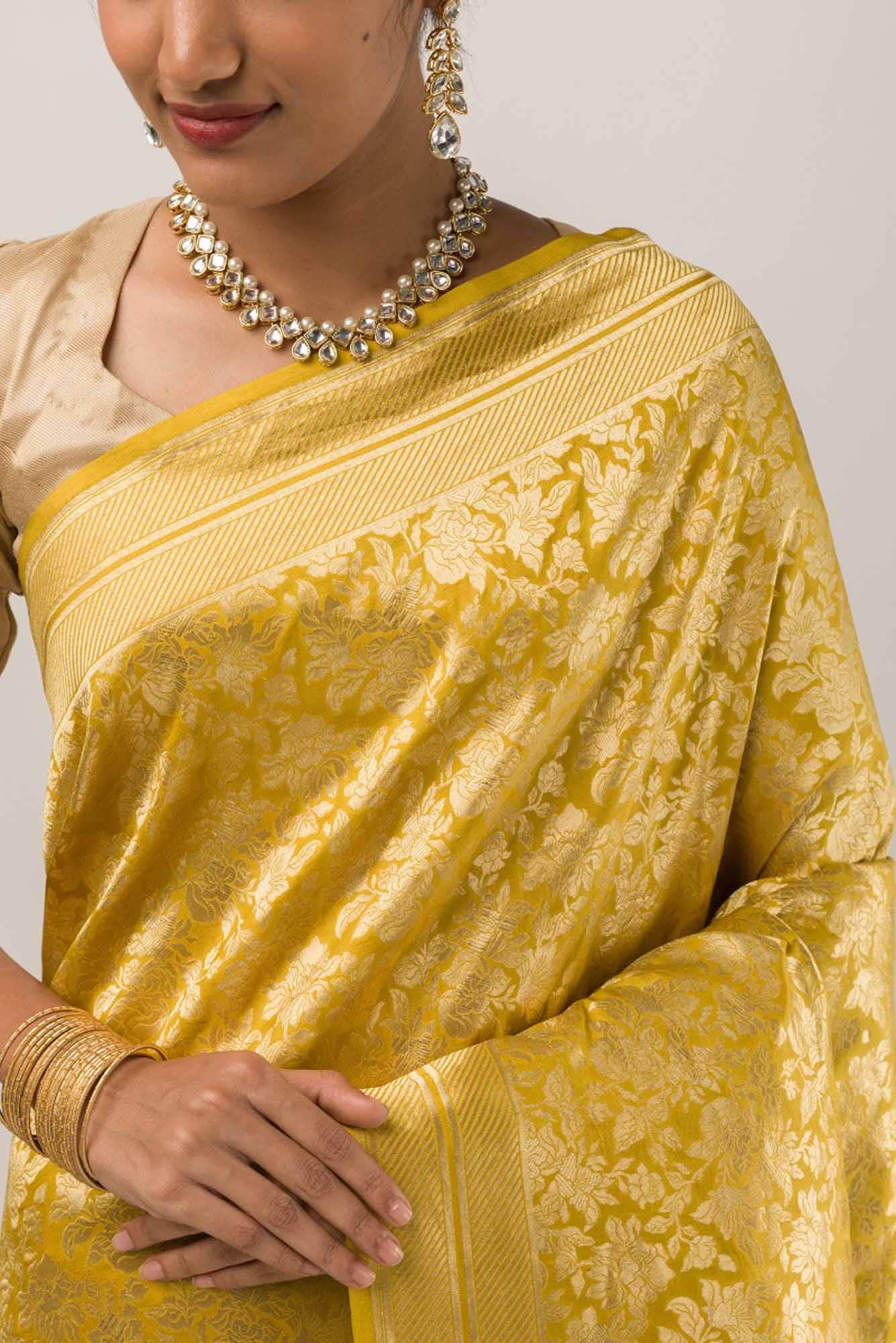 Blossom Bahar- Yellow Banarasi Silk Saree