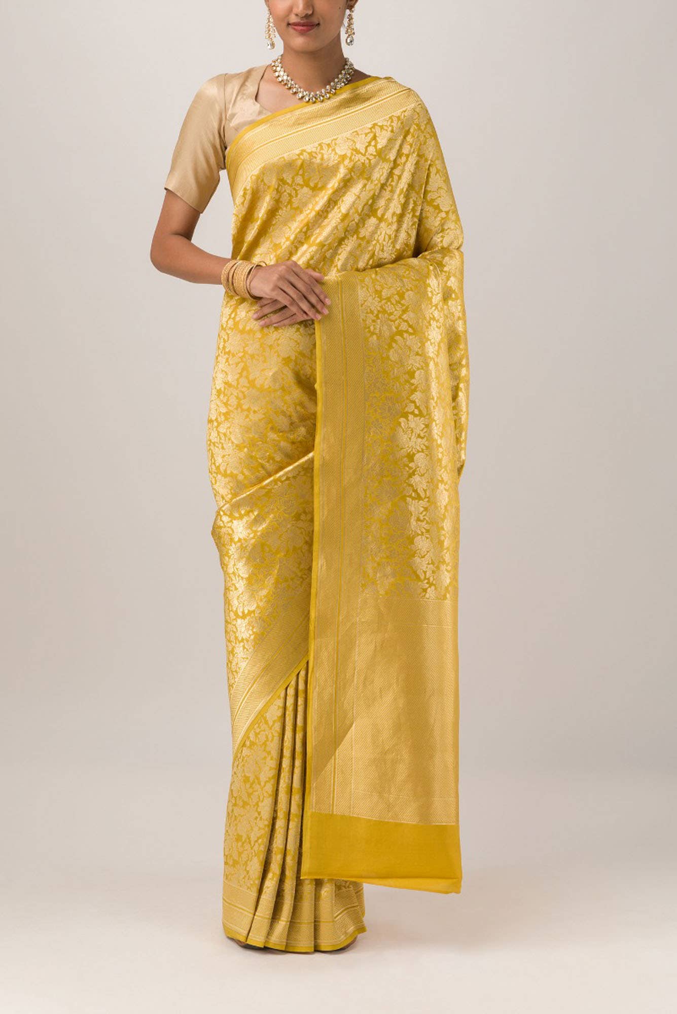 Blossom Bahar- Yellow Banarasi Silk Saree