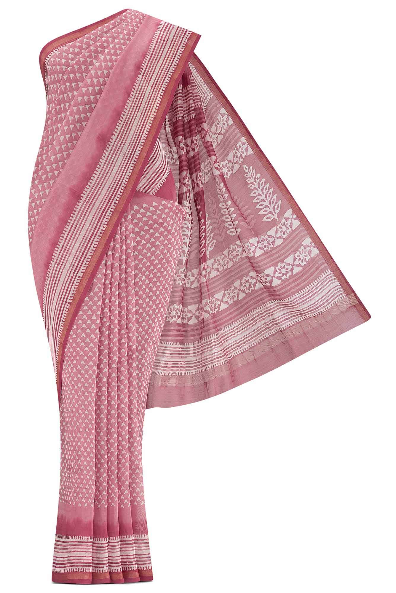 Pink Maheshwari Silk Cotton Saree