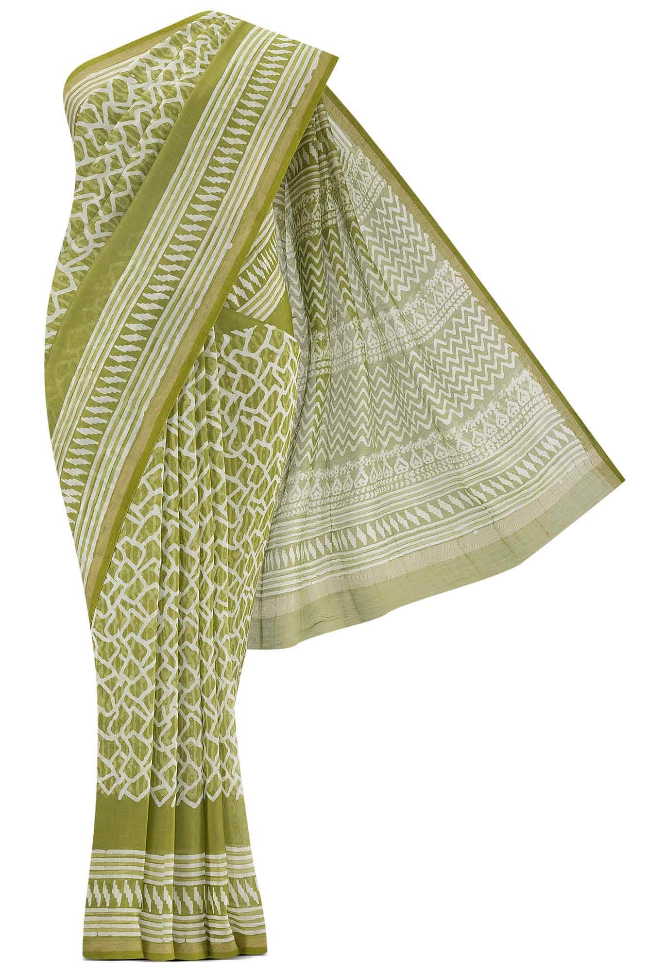 Green Maheshwari Silk Cotton Saree