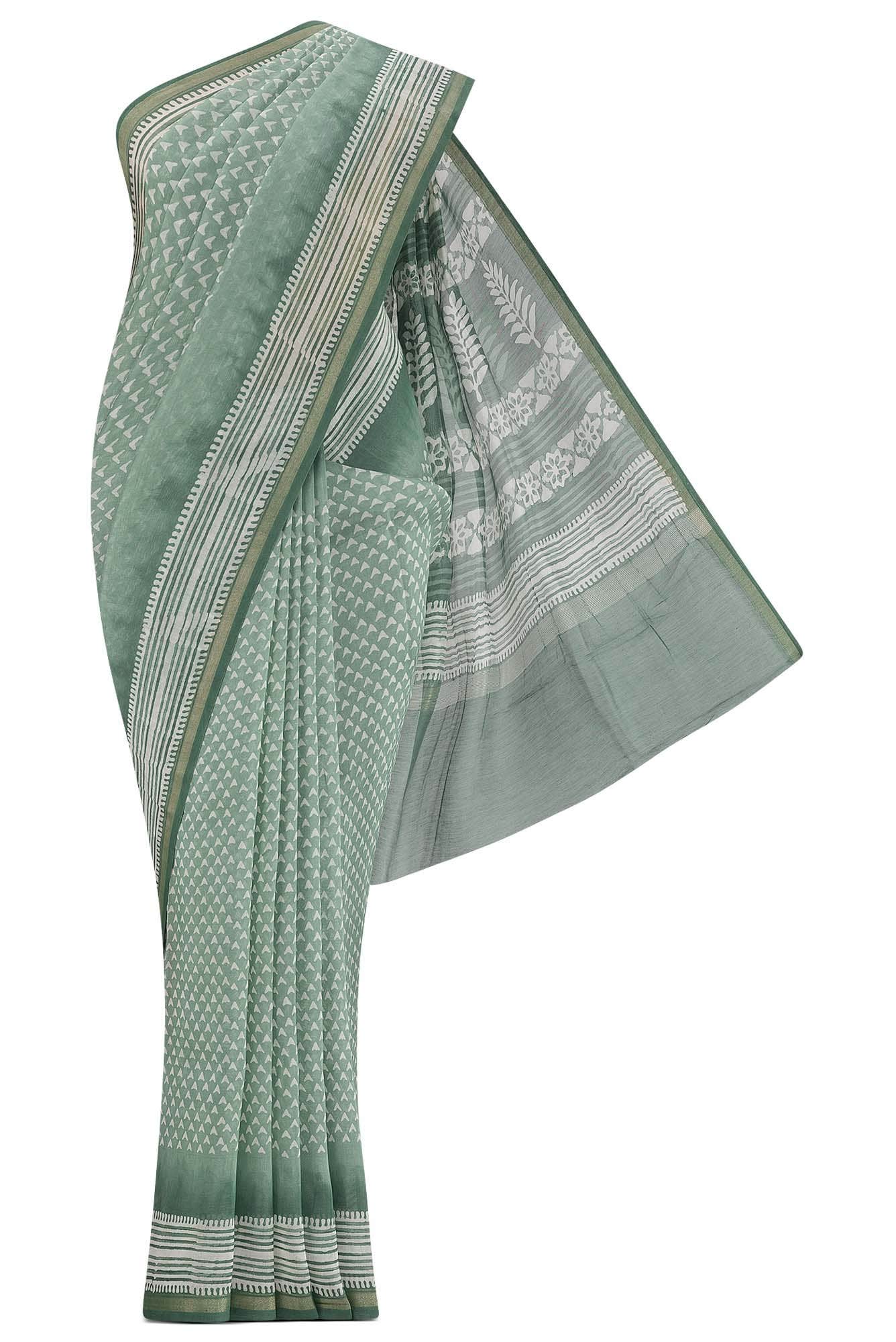 Green Maheshwari Silk Cotton Saree
