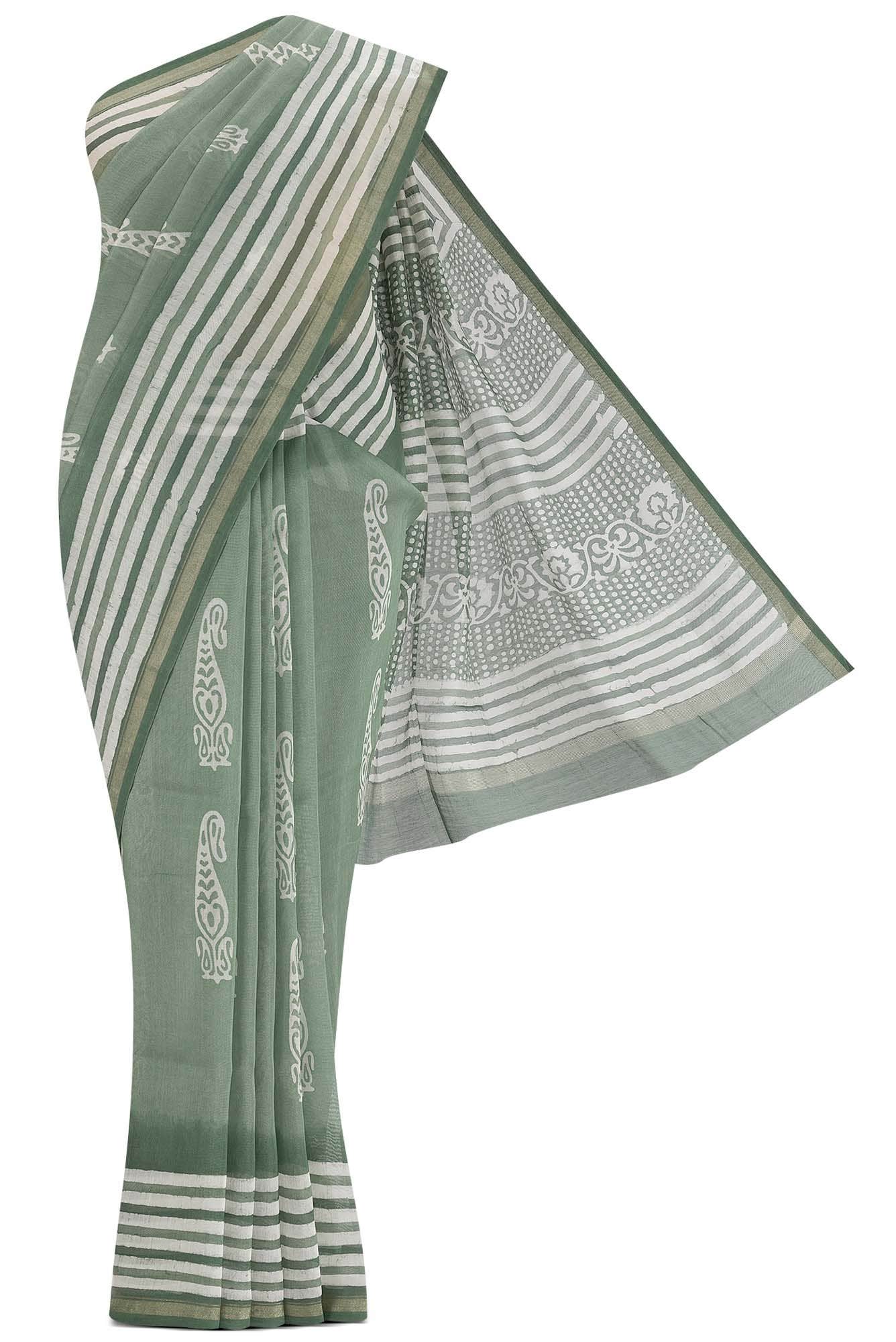 Green Maheshwari Silk Cotton Saree