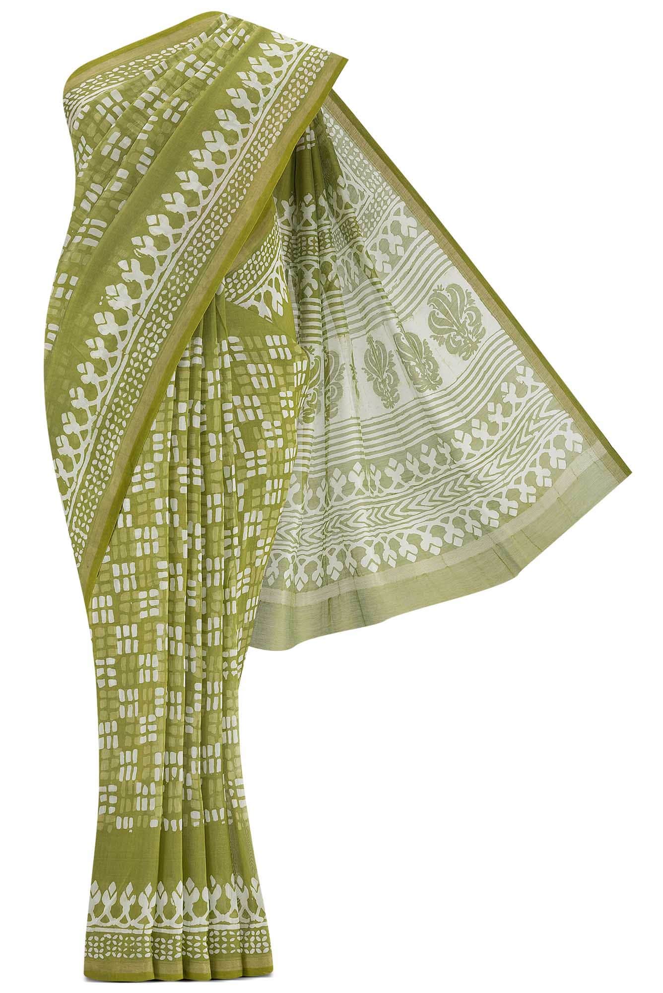 Green Maheshwari Silk Cotton Saree