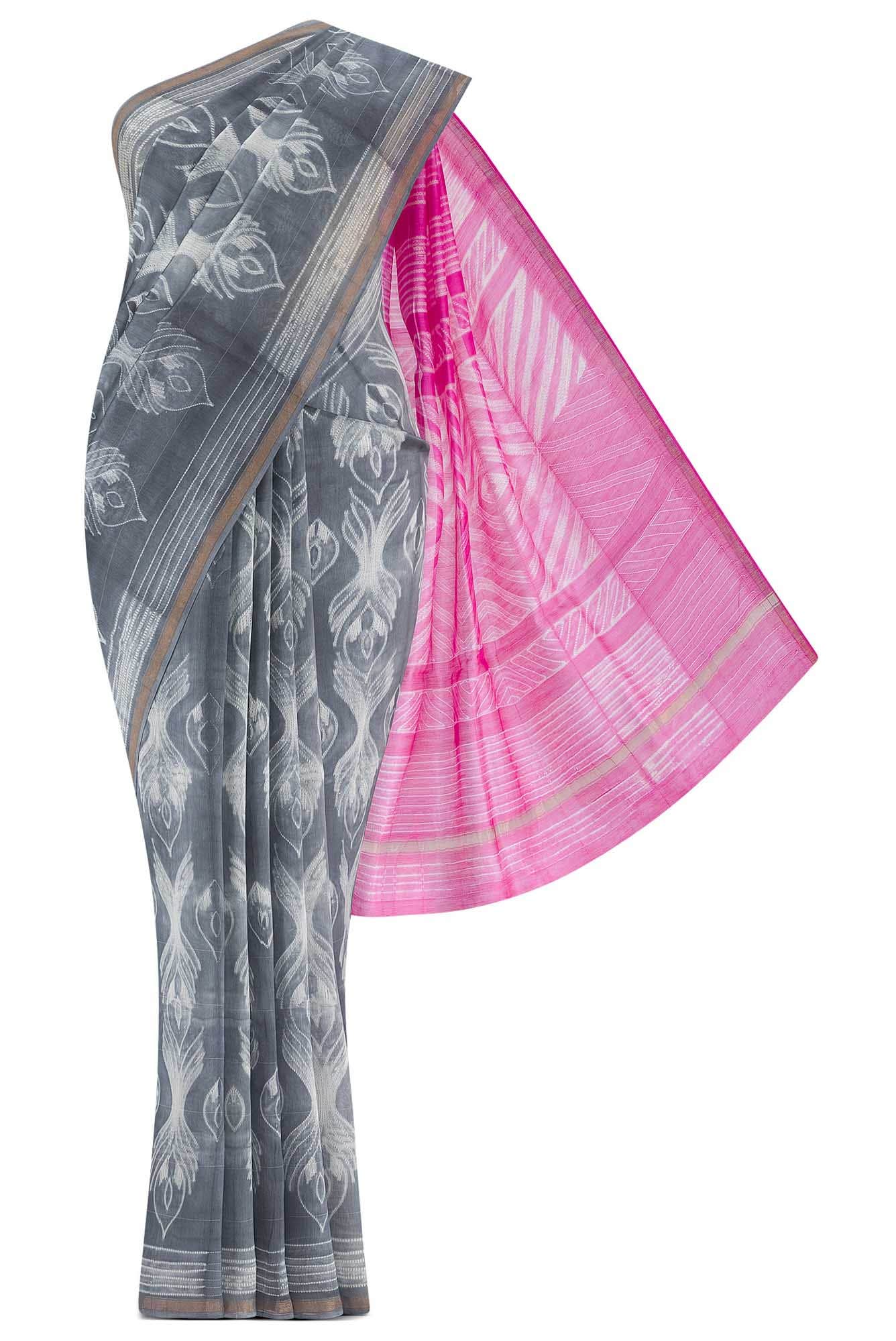Grey Maheshwari Silk Cotton Saree