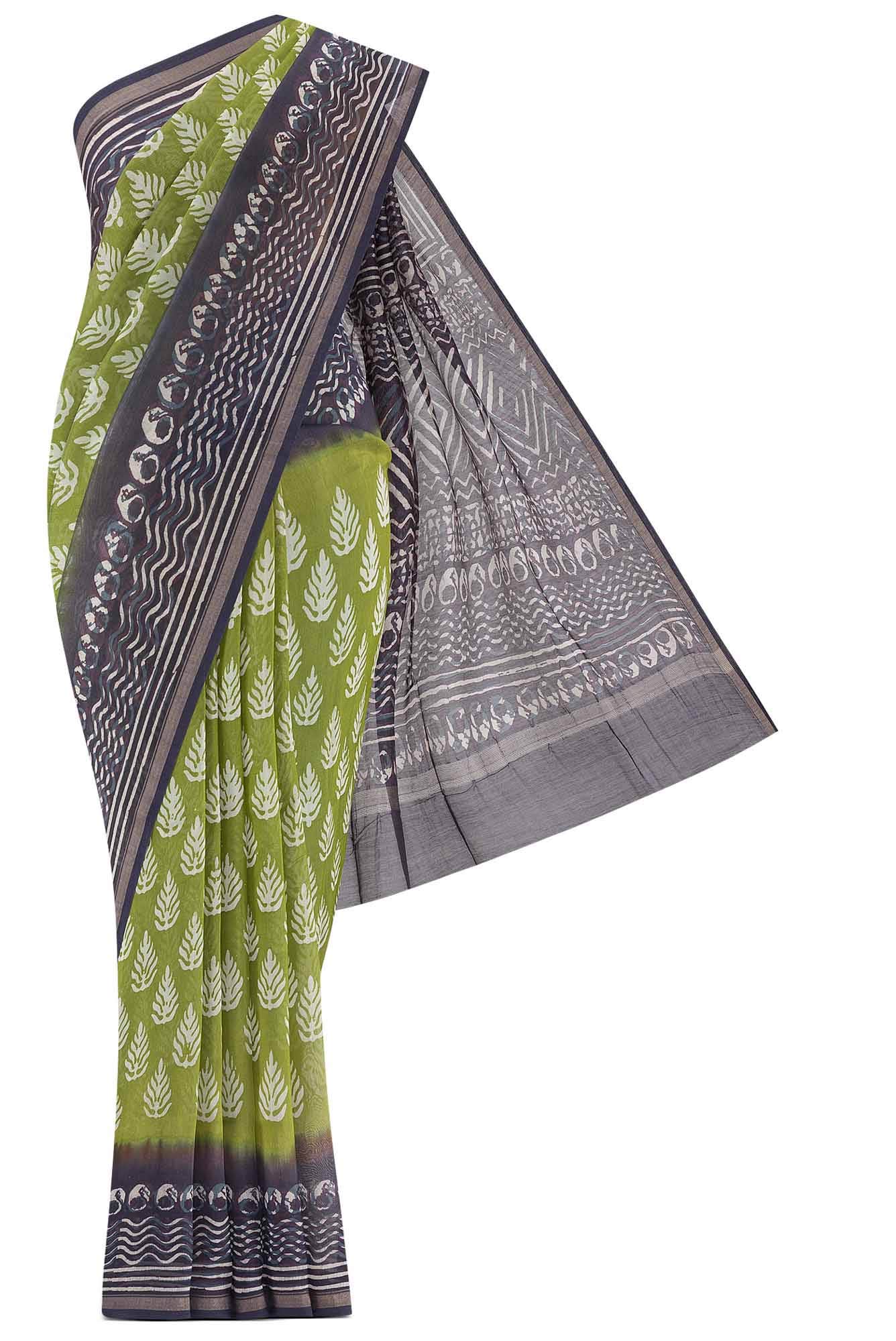 Green Maheshwari Silk Cotton Saree