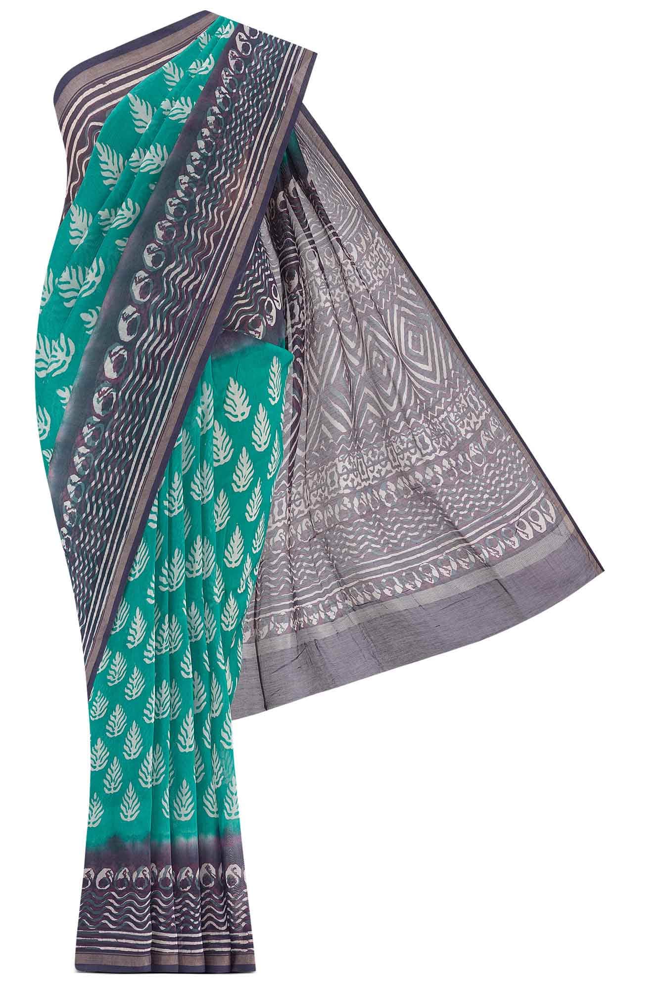 Turquoise Maheshwari Silk Cotton Saree