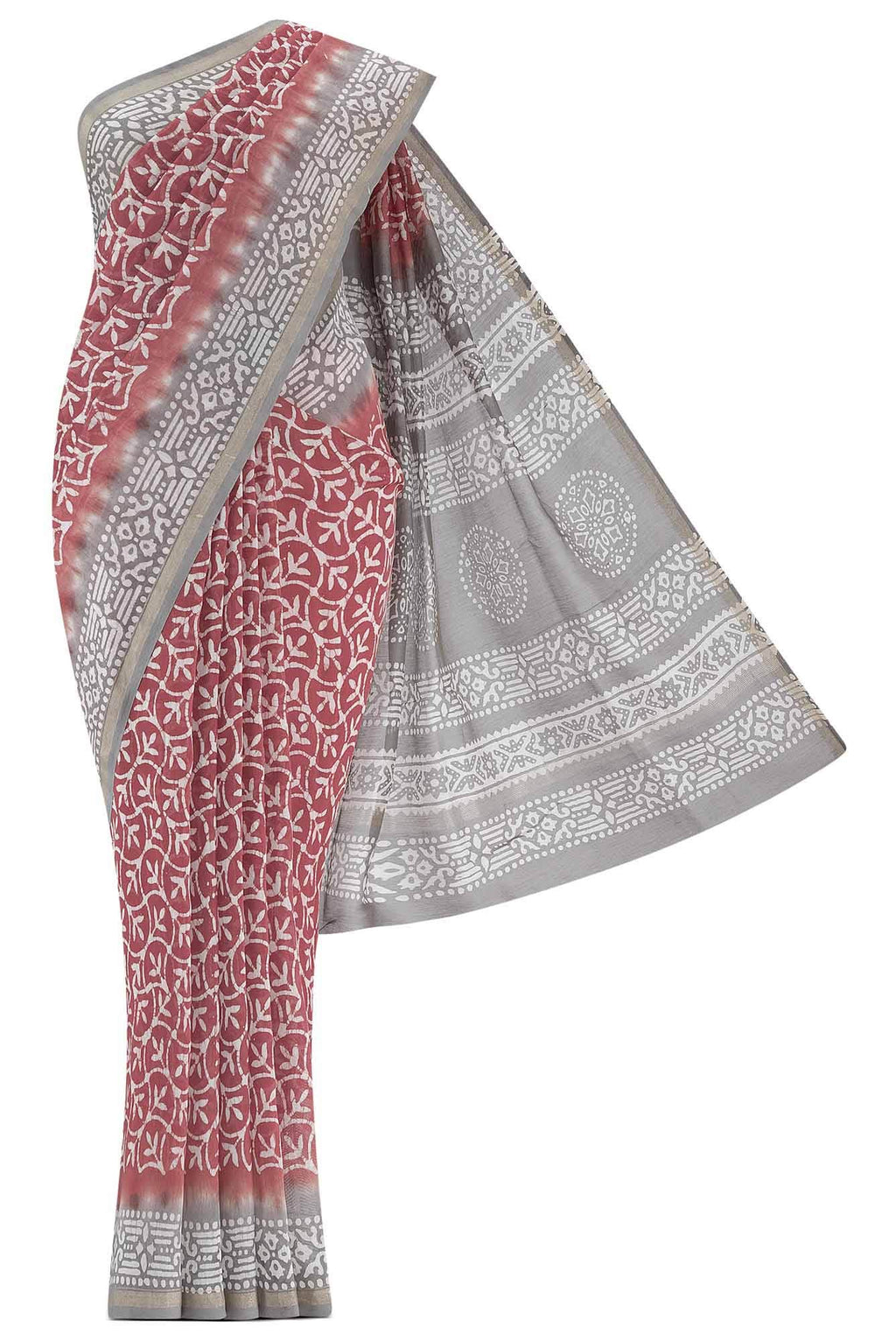 Coral Maheshwari Silk Cotton Saree