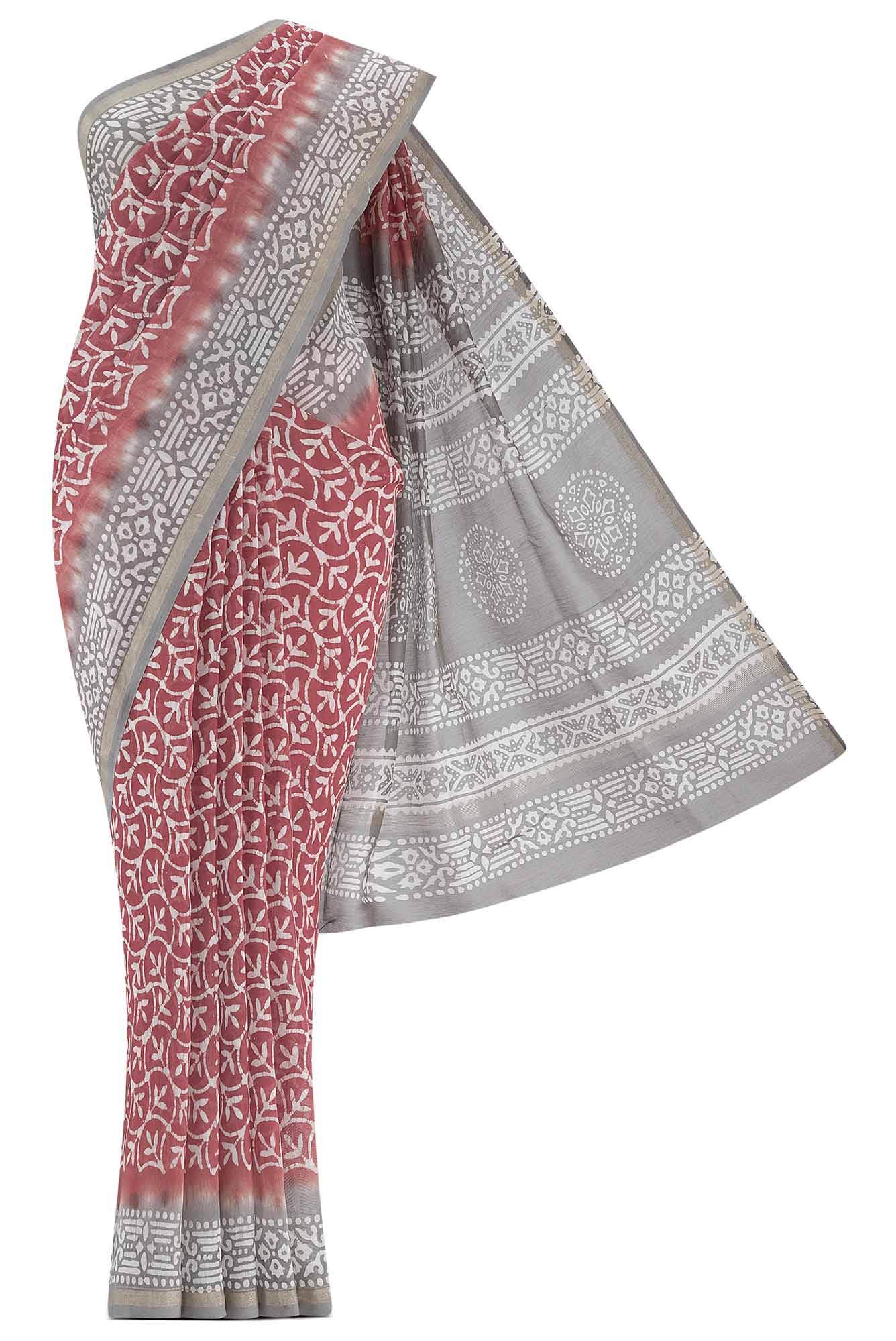 Coral Maheshwari Silk Cotton Saree
