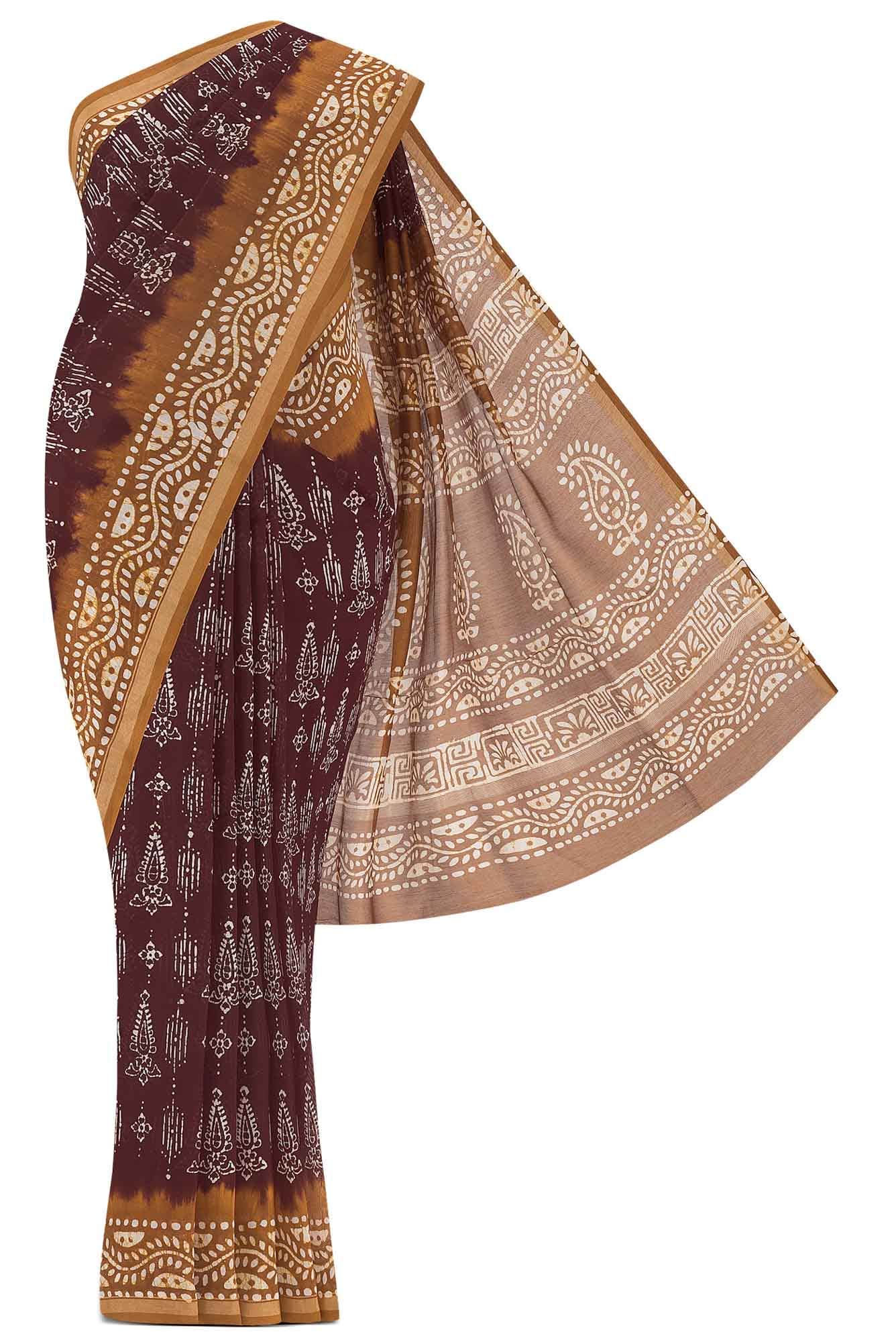 Brown Maheshwari Silk Cotton Saree