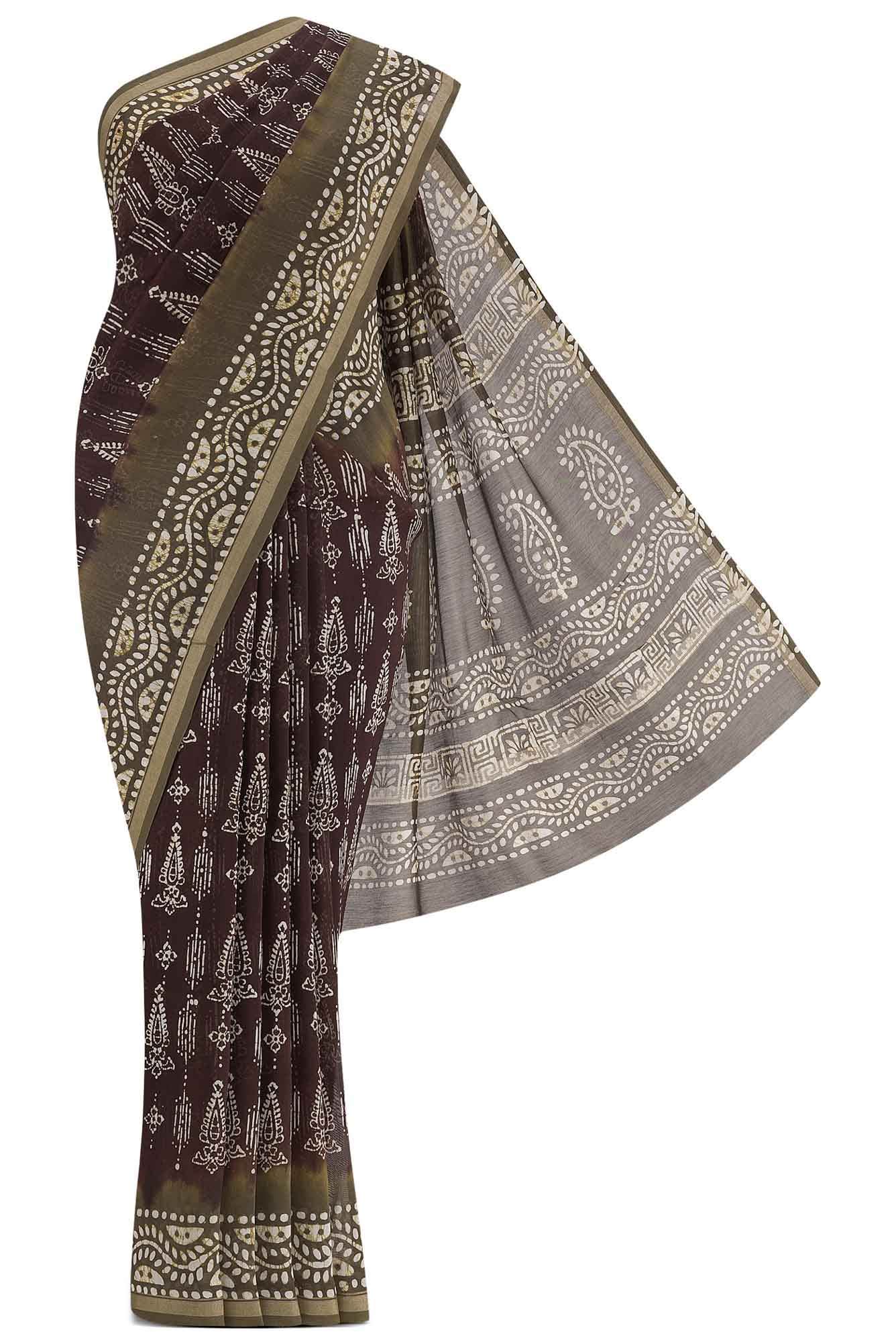 Brown Maheshwari Silk Cotton Saree
