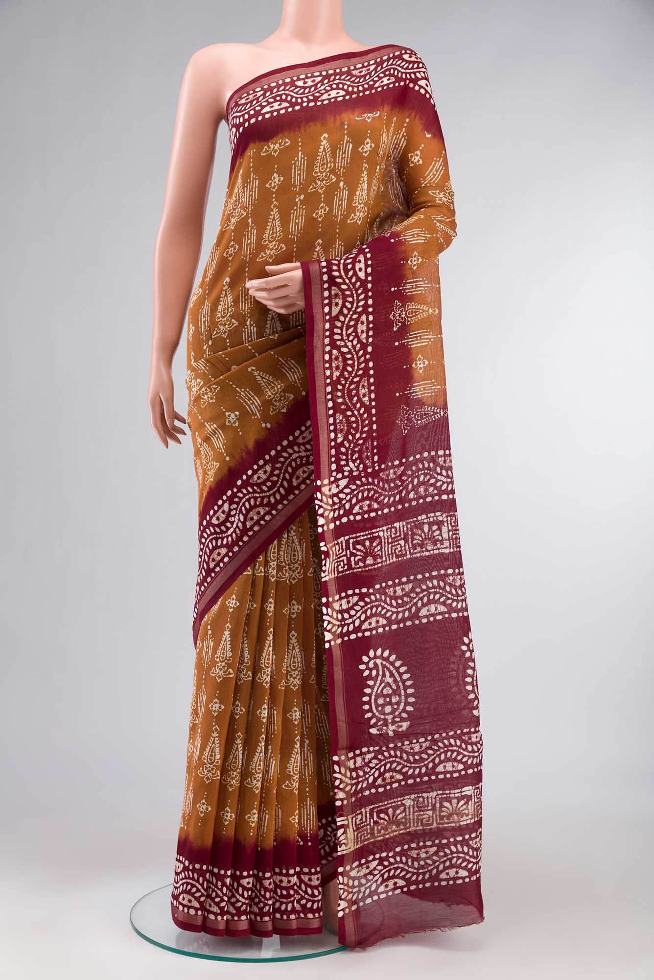 Brown Maheshwari Silk Cotton Saree
