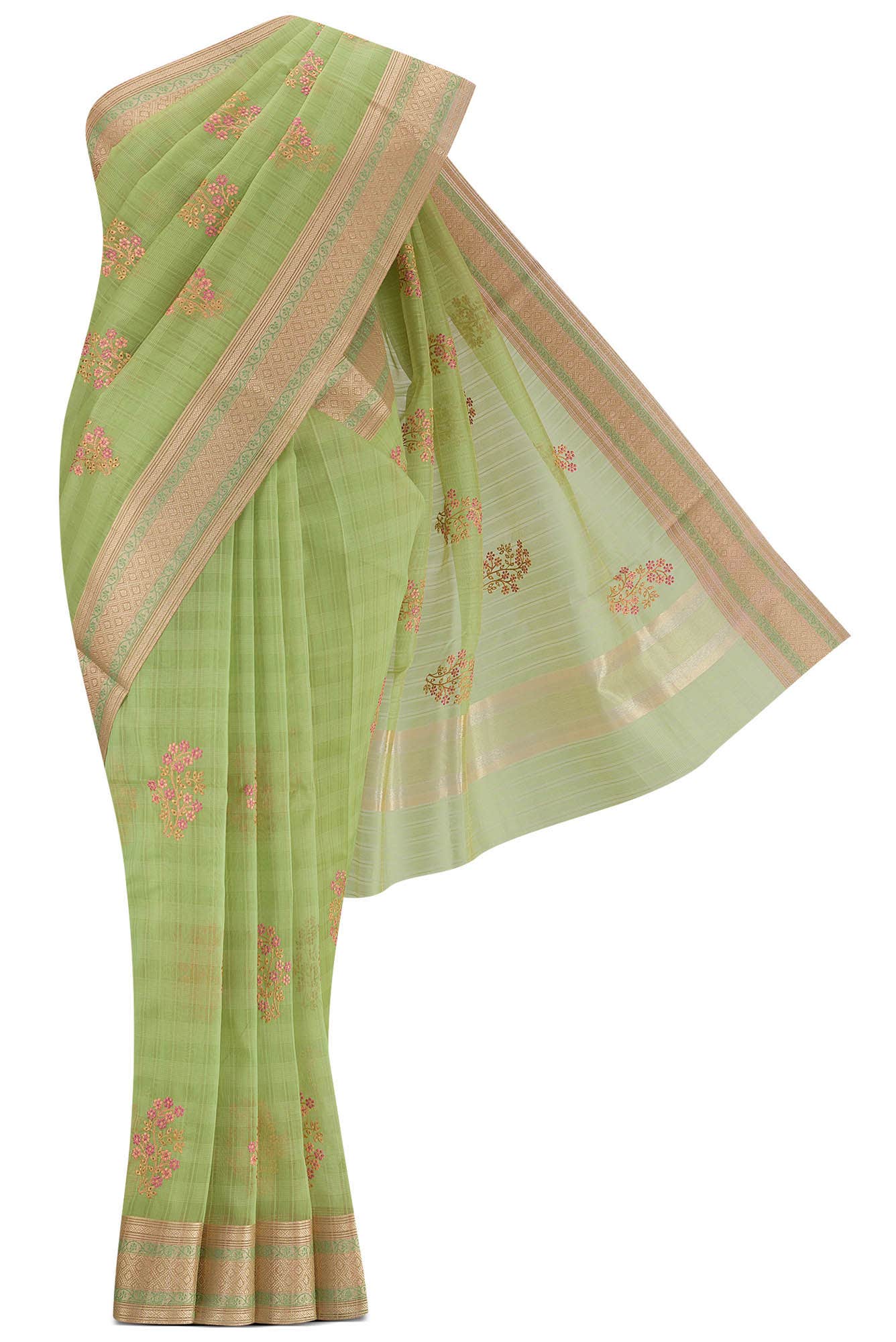 Green Blended Cotton Saree