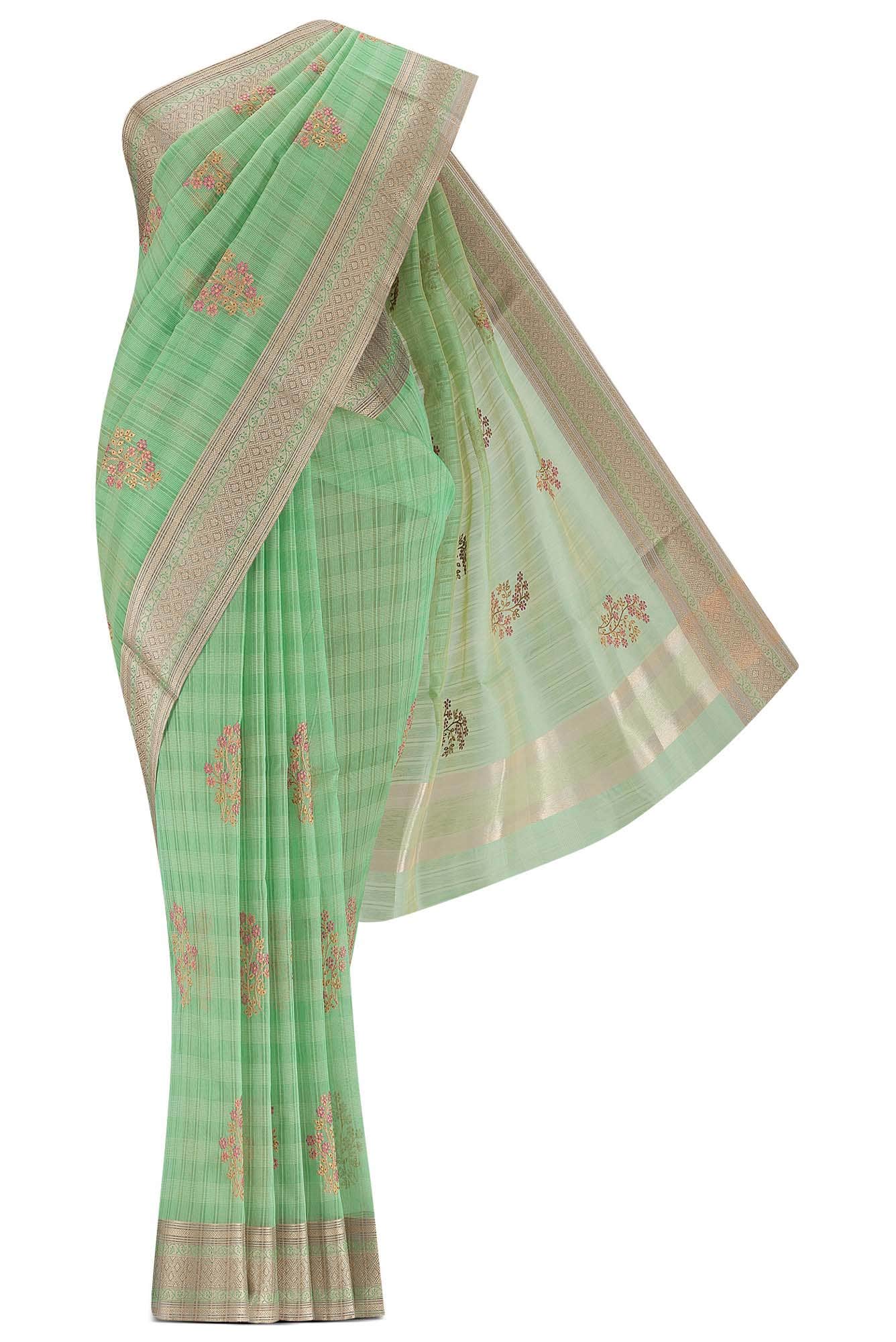 Green Blended Cotton Saree