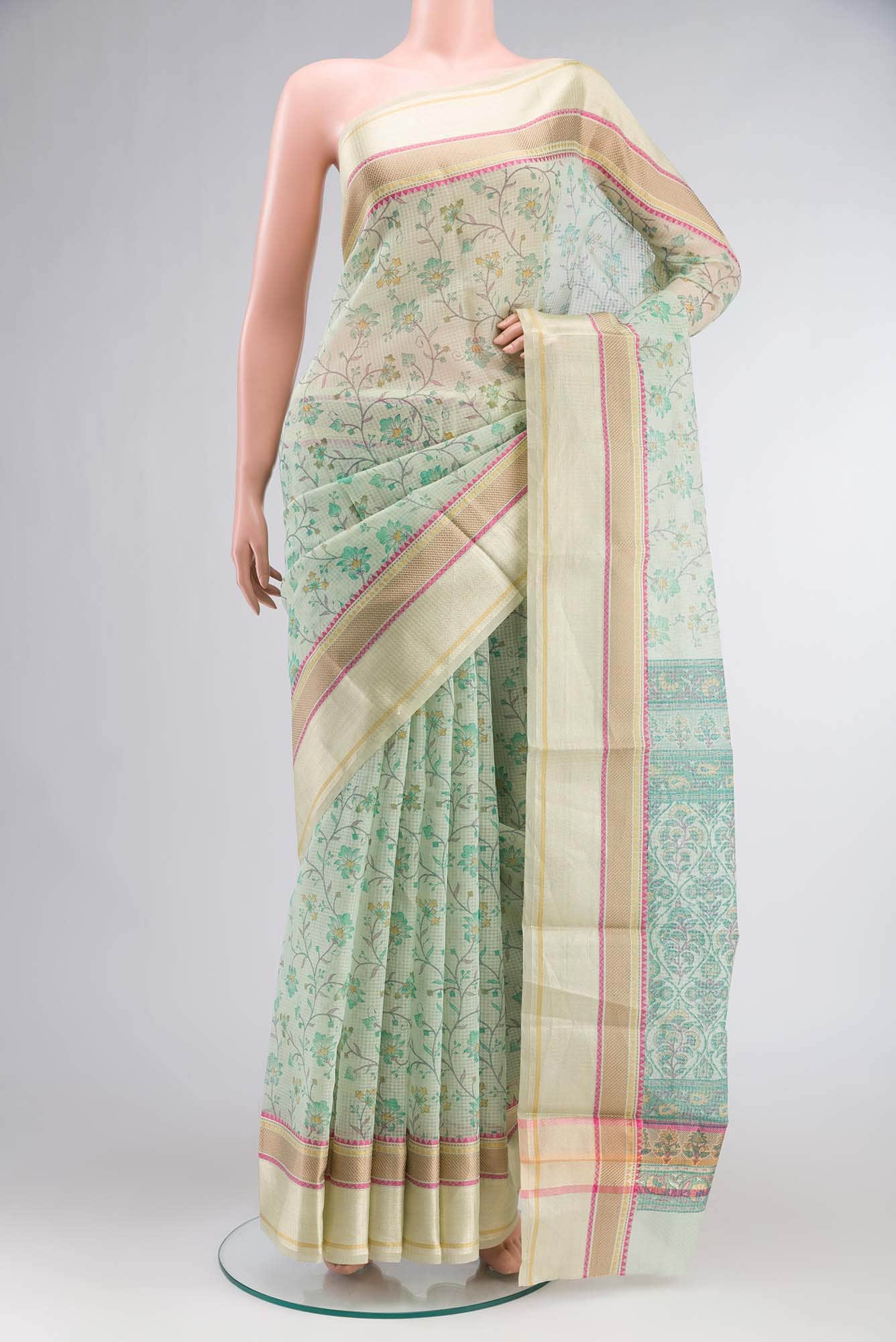 Green Blended Printed Cotton Saree