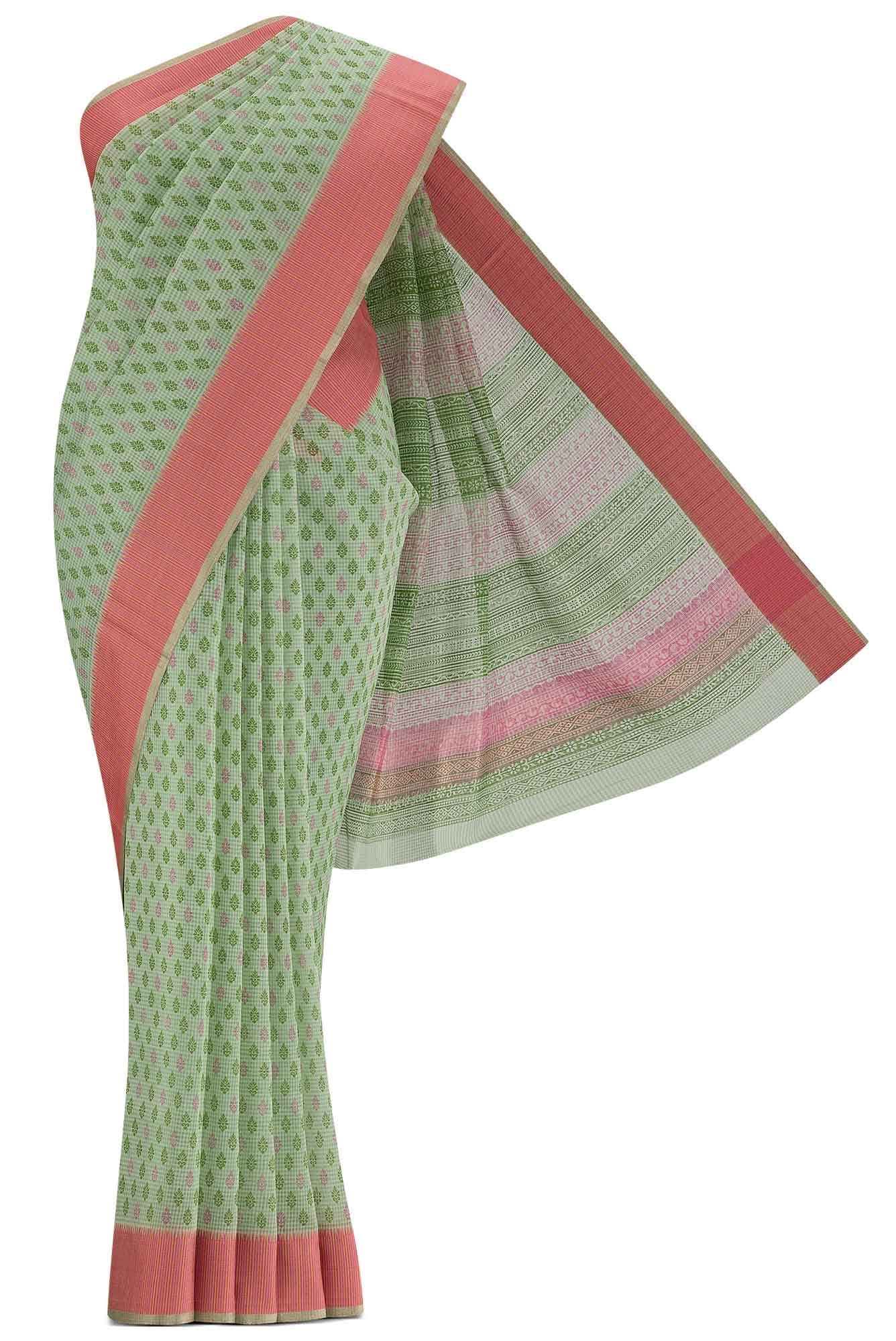 Green Blended Printed Cotton Saree