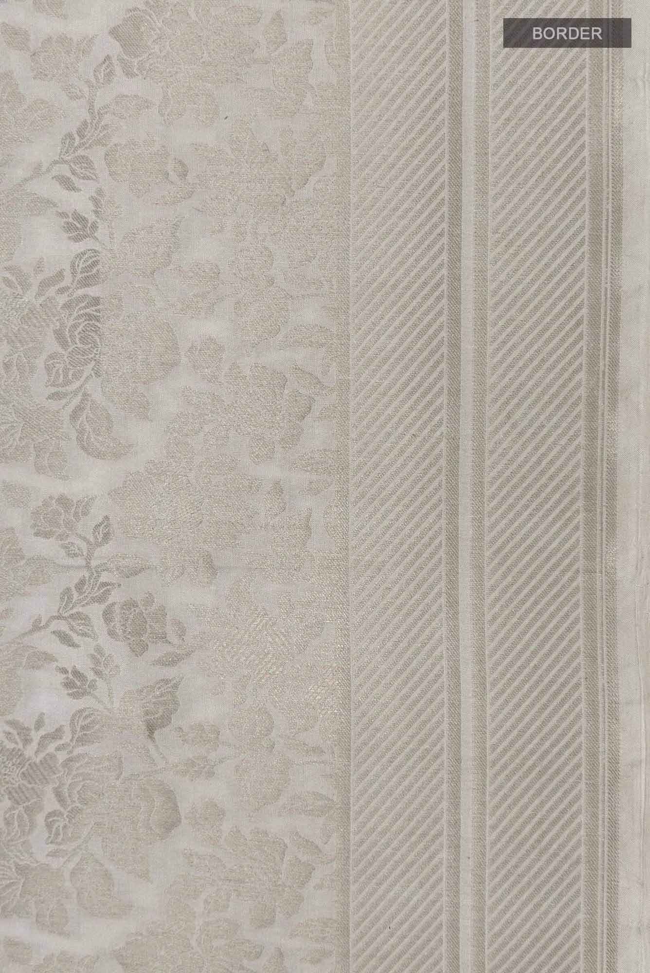 Blossom Bahar-White Banarasi Silk Saree