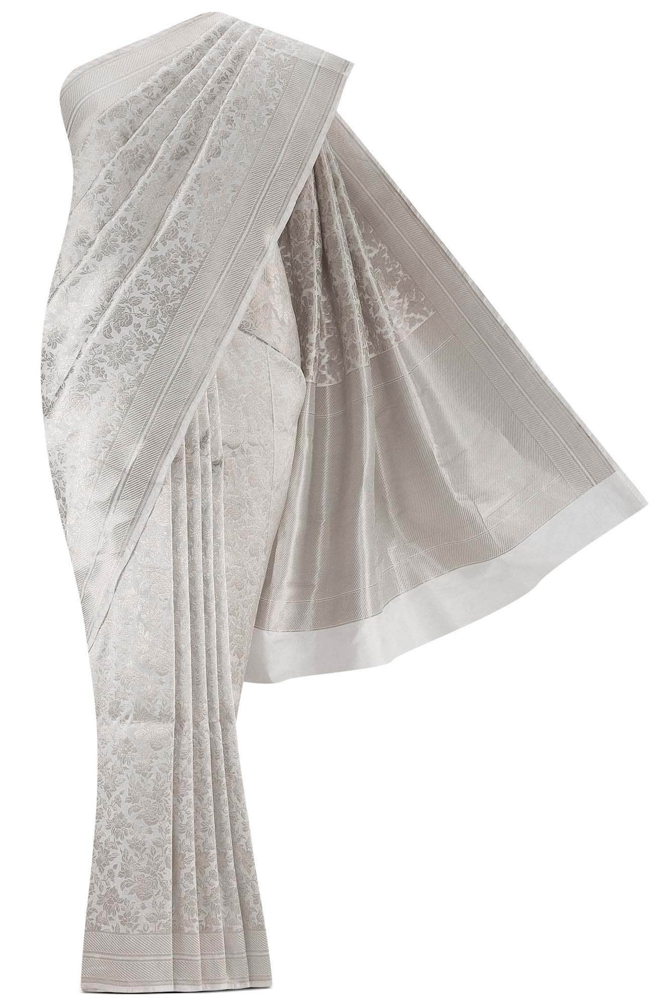 Blossom Bahar-White Banarasi Silk Saree