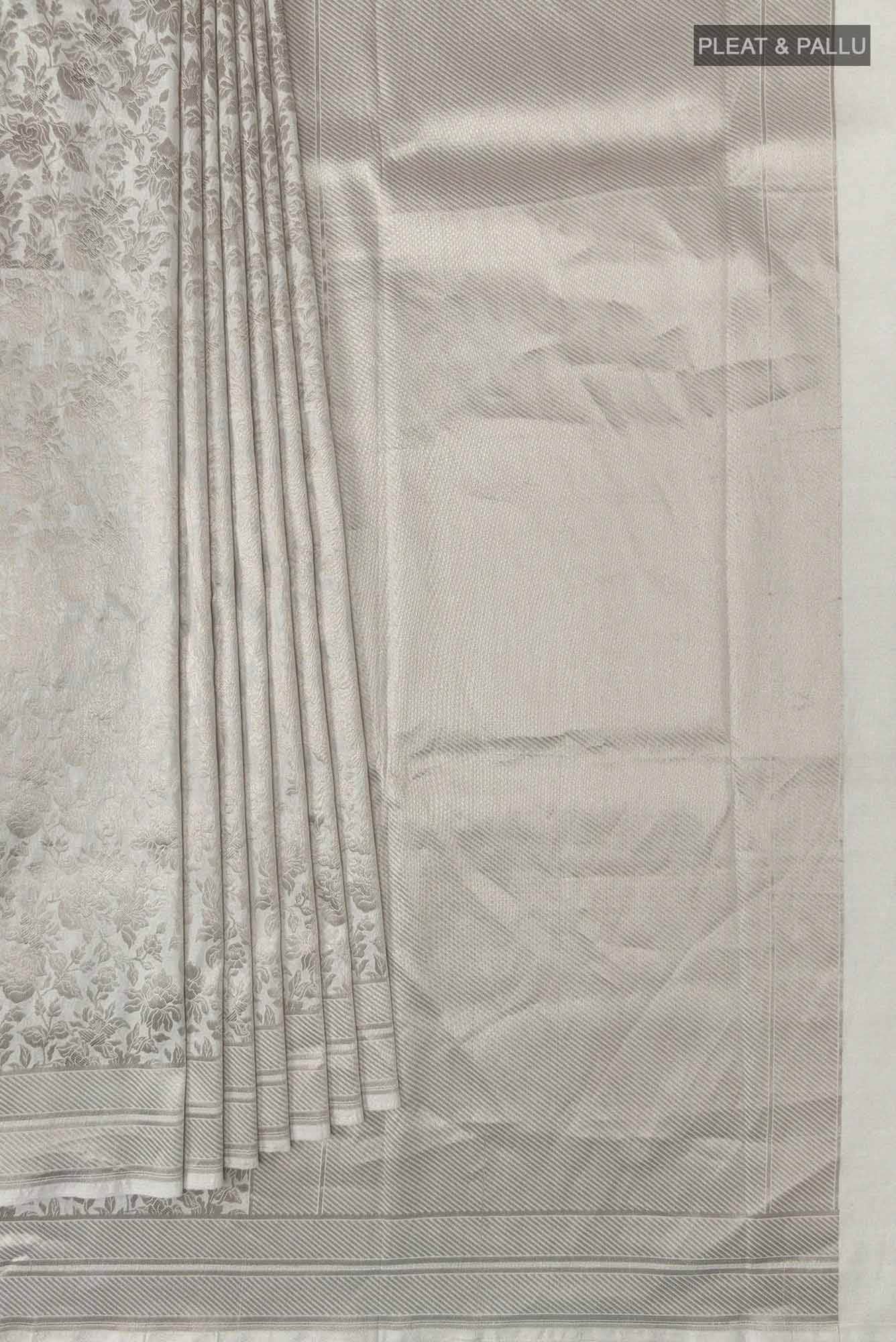 Blossom Bahar-White Banarasi Silk Saree