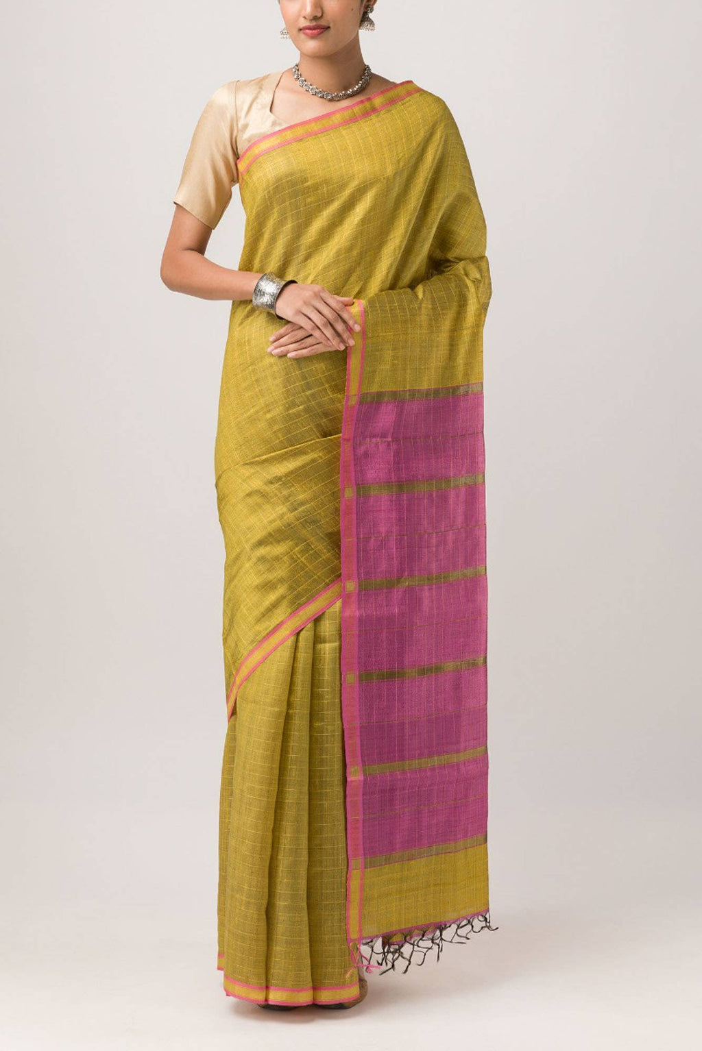Aahana-Yellow Bhagalpuri Tussar Silk Saree