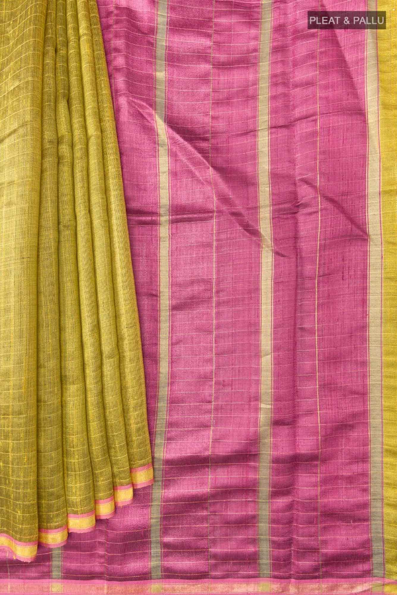 Aahana-Yellow Bhagalpuri Tussar Silk Saree