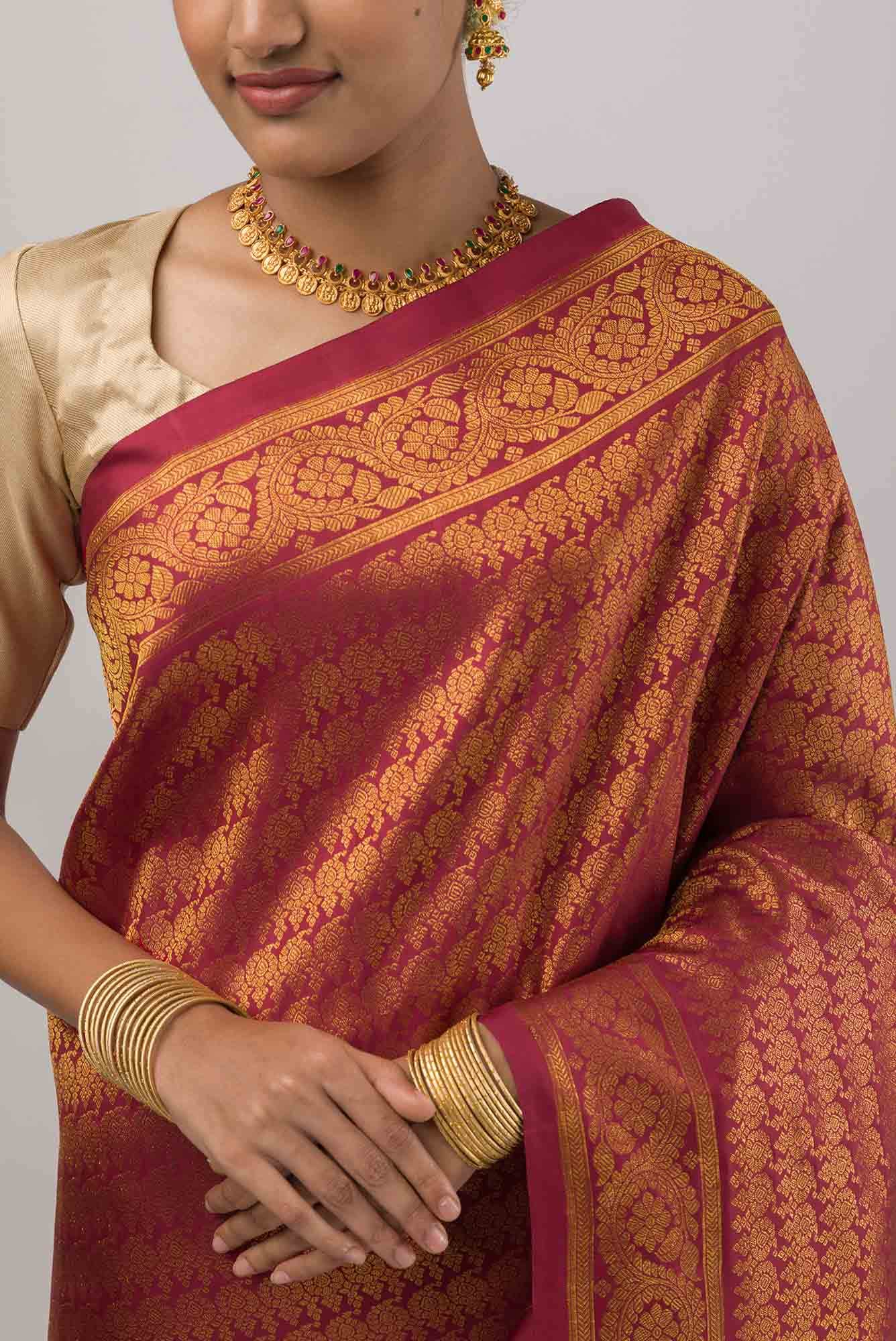 Manga Maalai-Maroon Kanchipuram Silk Saree