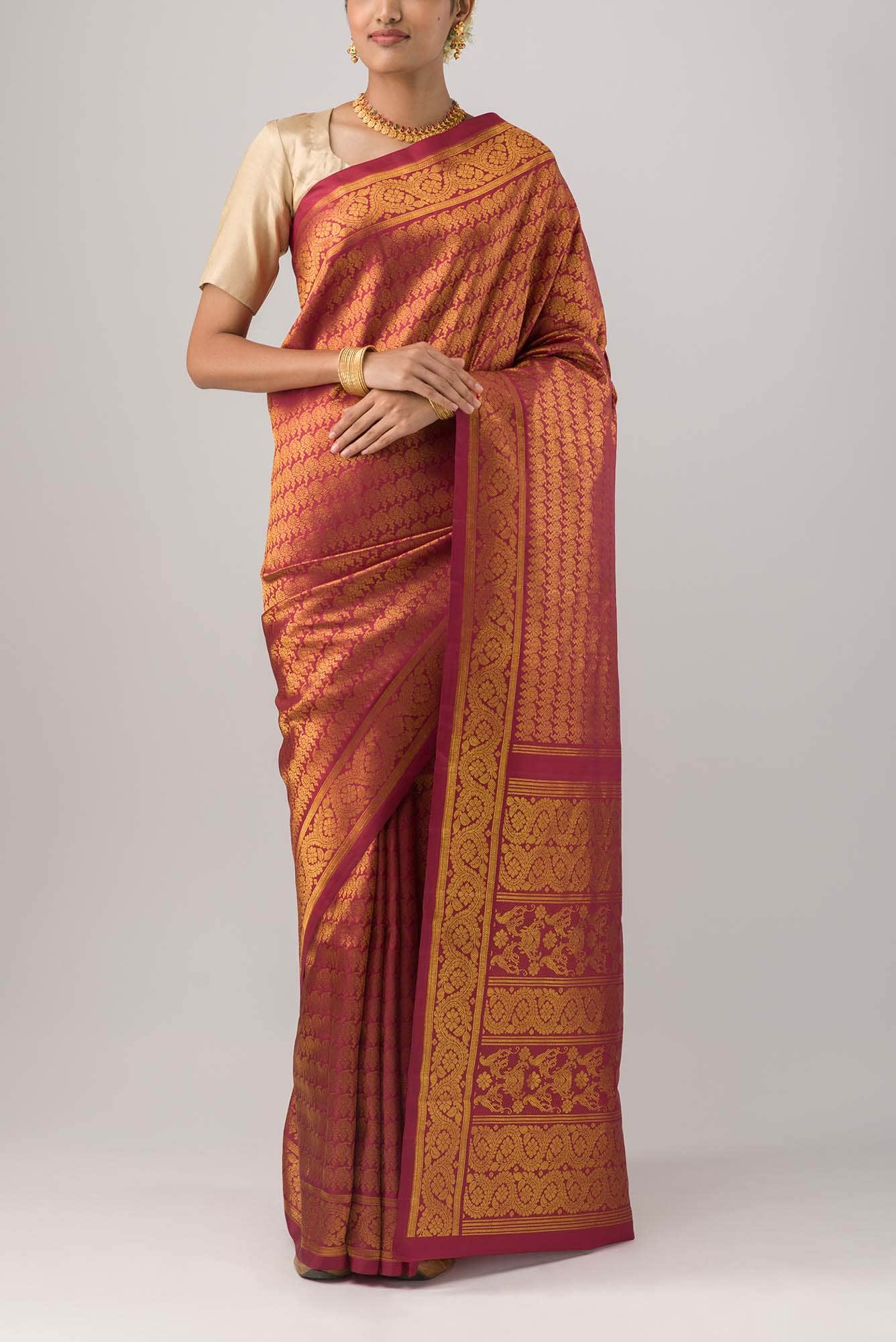 Manga Maalai-Maroon Kanchipuram Silk Saree